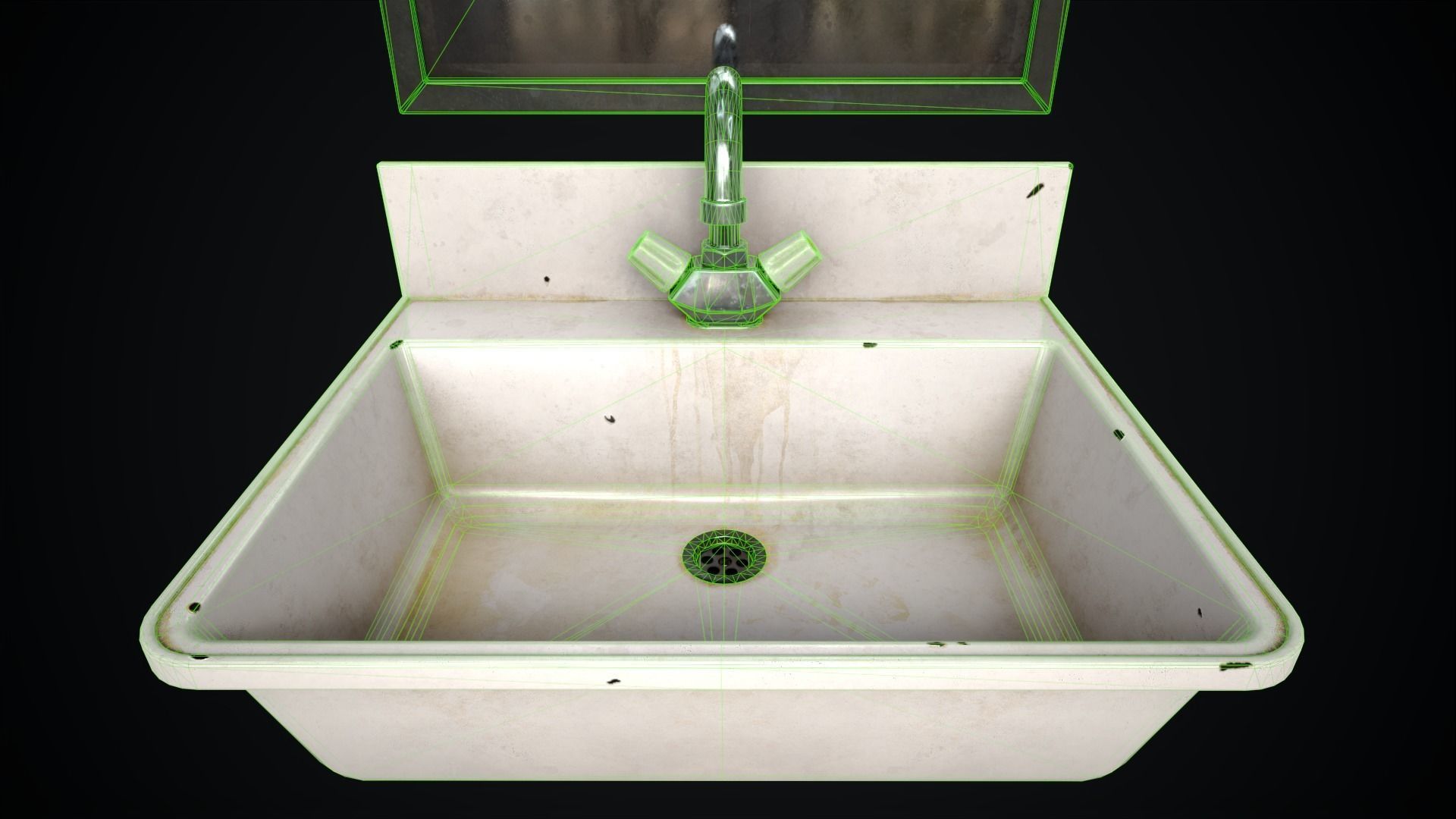 Metal Sink and Mirror Low-poly 3D model_12