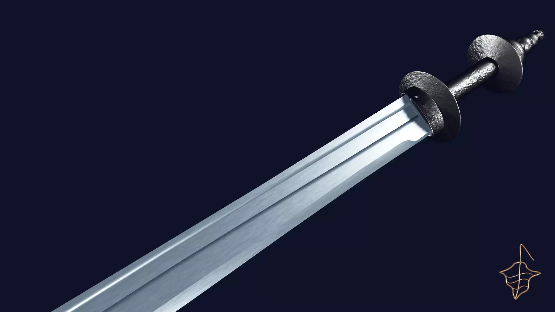 Grossmesser sword with Khora handle Low-poly 3D model_0