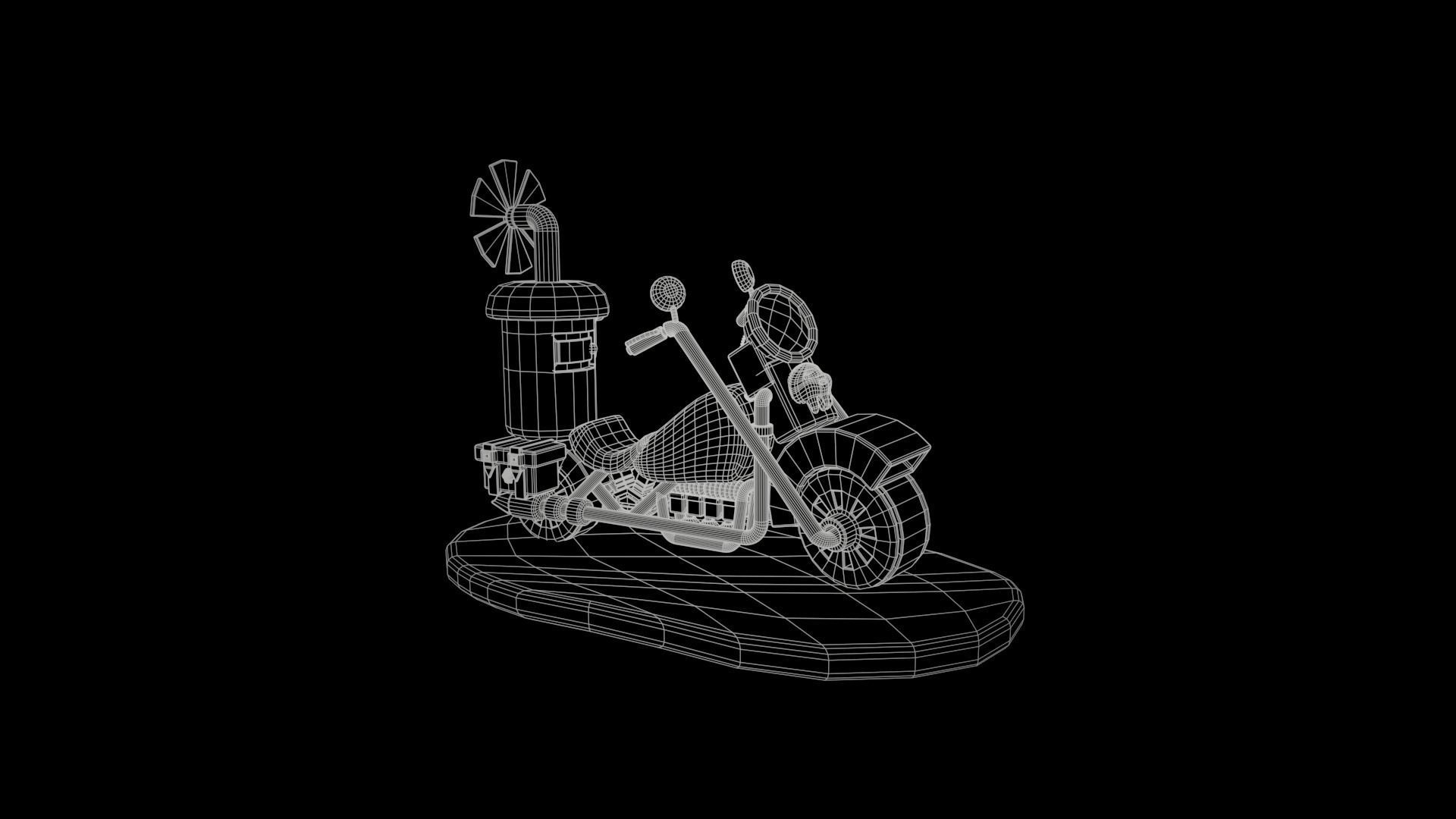 Steampunk Motorcycle 3D model_3