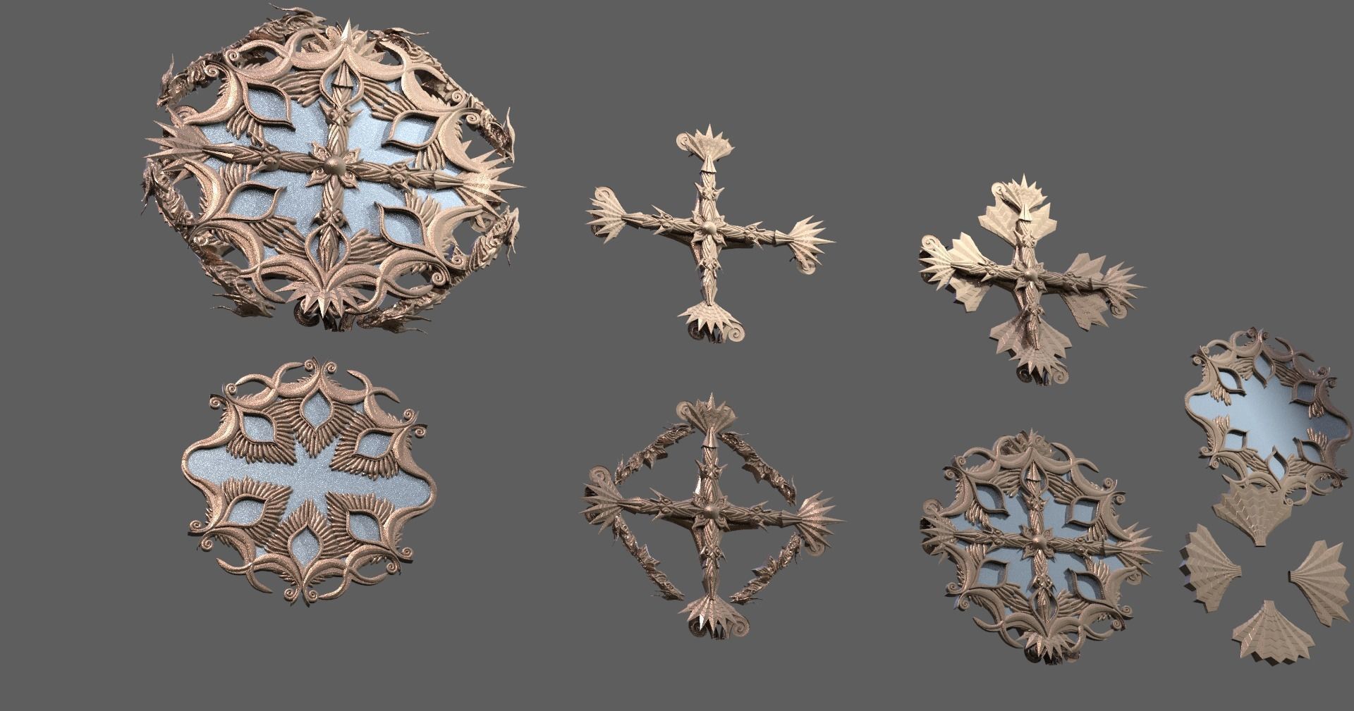 Celtic mirror cross sculpture collection Low-poly 3D model_1