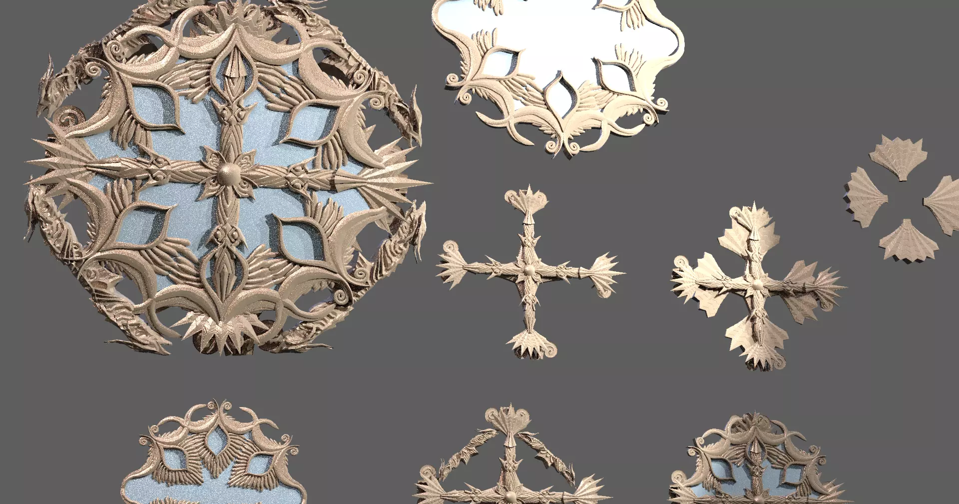 Celtic mirror cross sculpture collection Low-poly 3D model_0