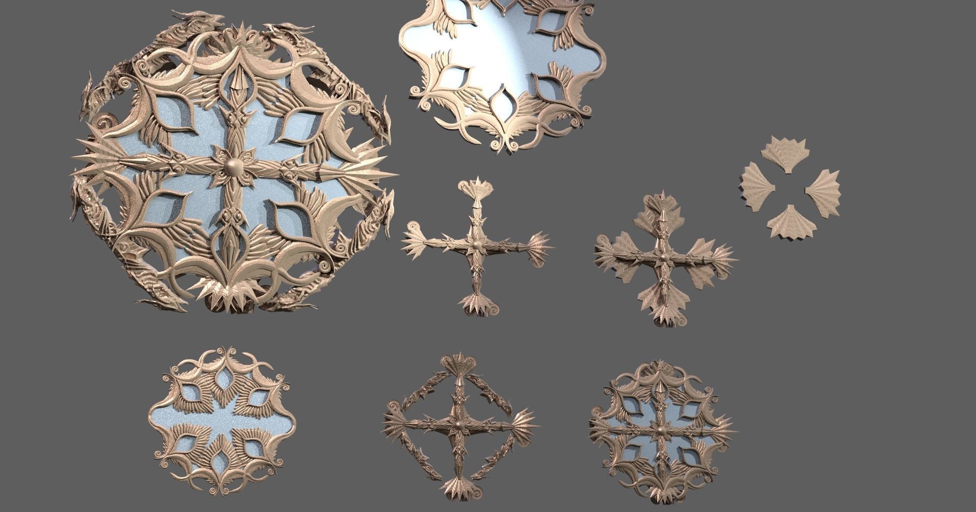 Celtic mirror cross sculpture collection Low-poly 3D model_2