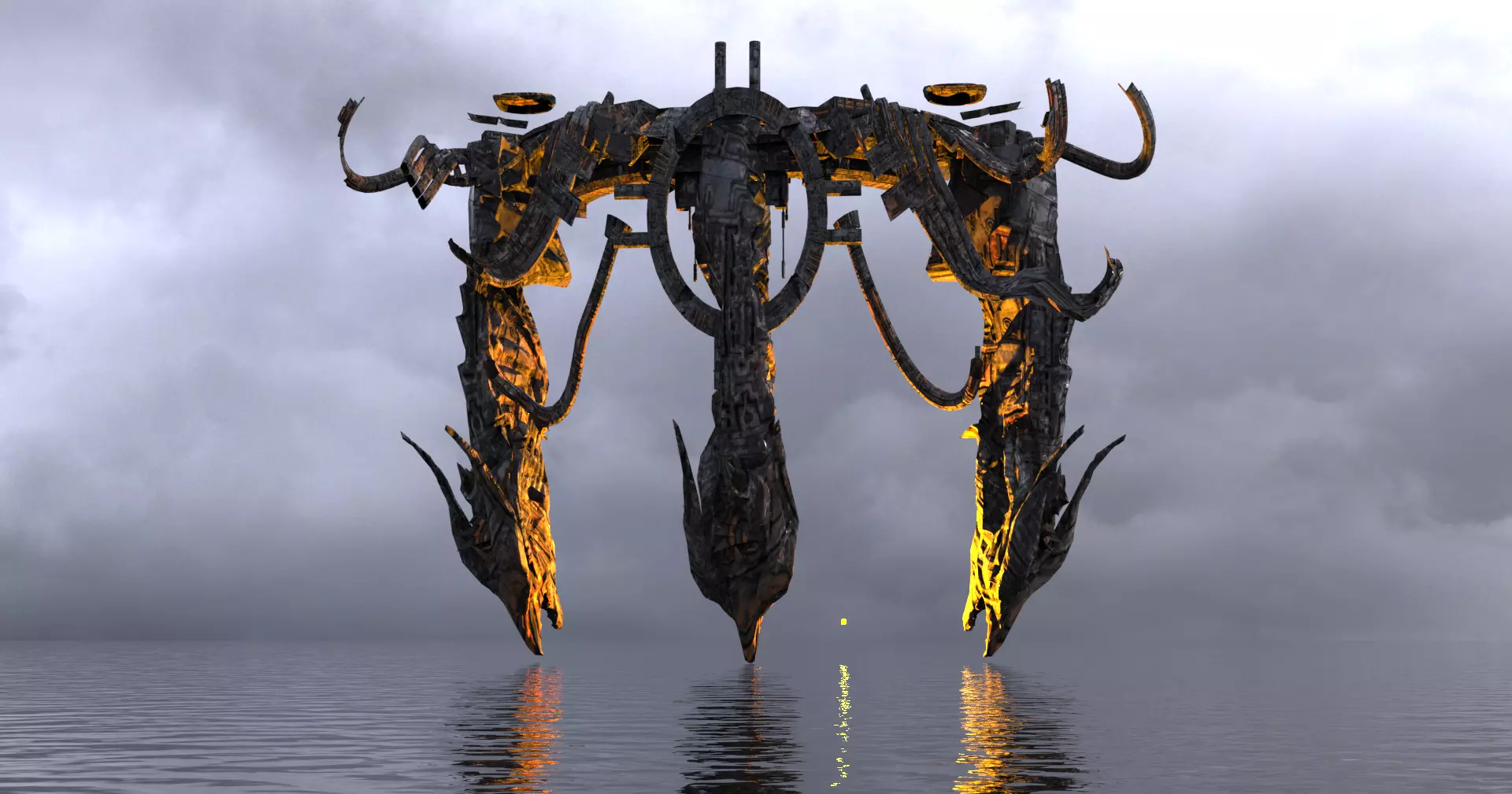 Dragon portal sci fi Hedron collider ancient pillars Low-poly 3D model_0