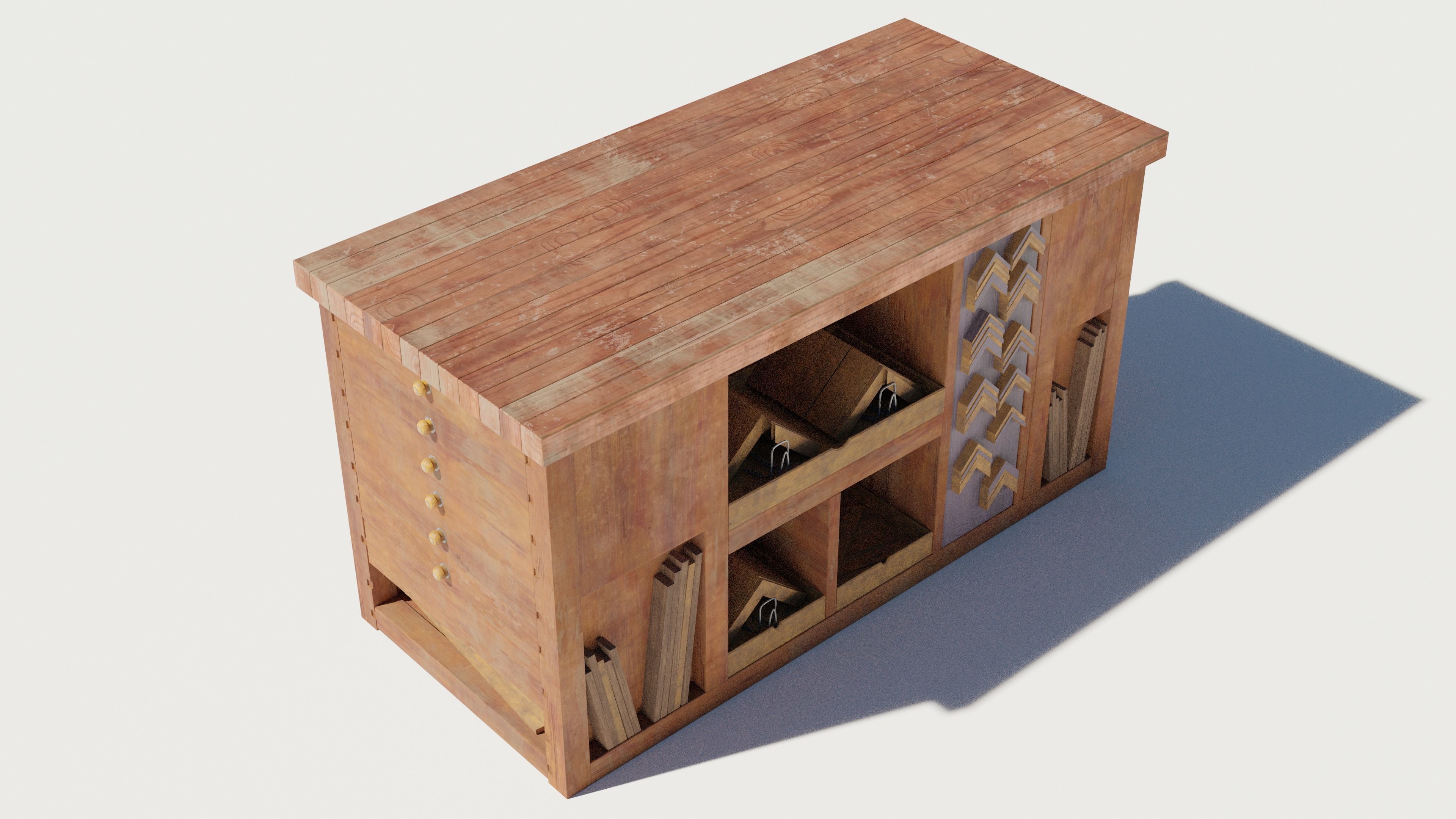 Old Crafting Table Game Ready Free low-poly 3D model_1