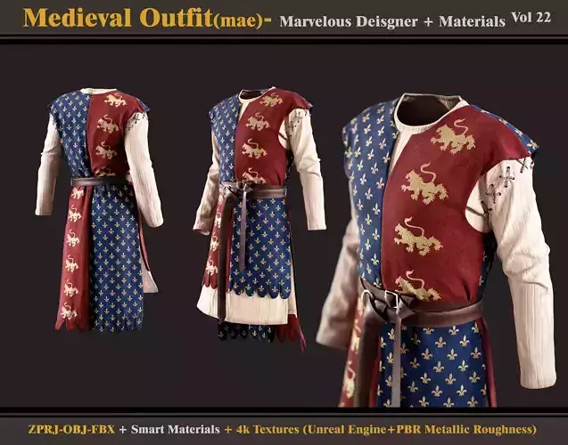 Medieval Outfit-MALE- MD-Smart Material - Textures - OBJ - FBX