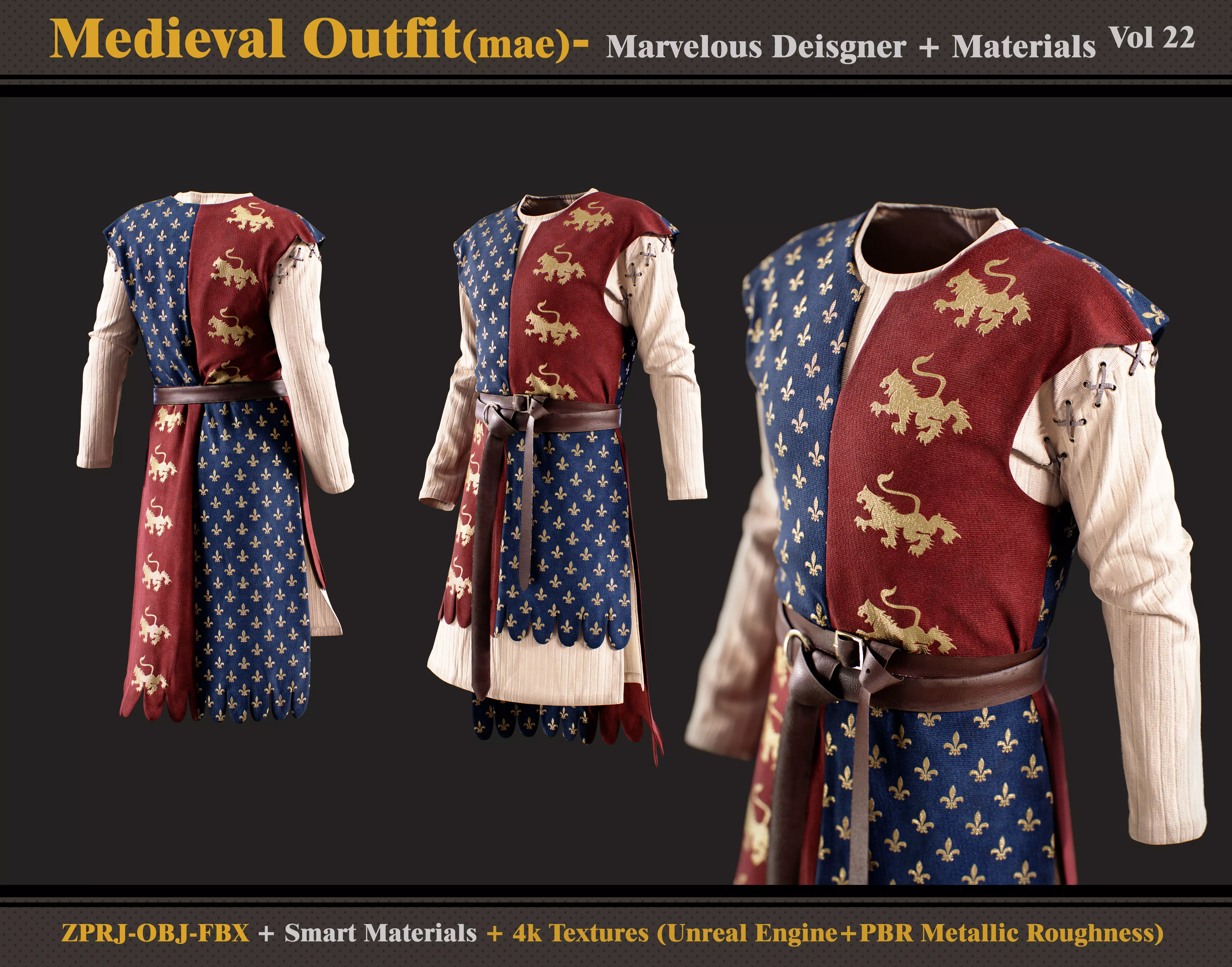 Medieval Outfit-MALE- MD-Smart Material - Textures - OBJ - FBX 3D model