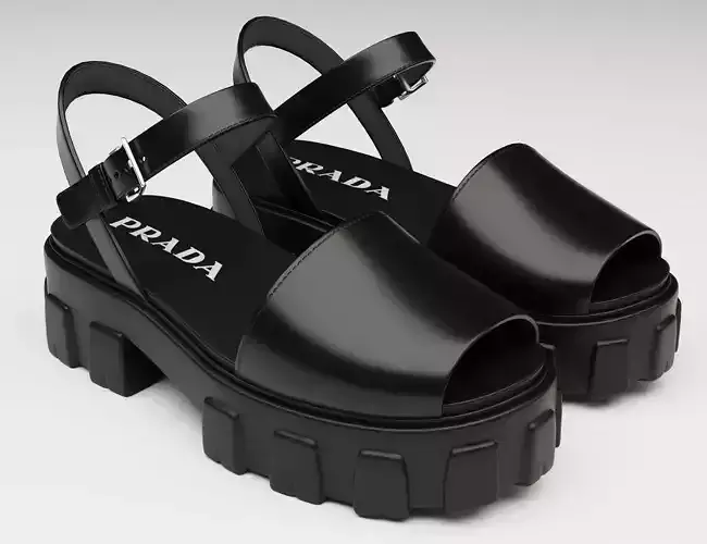 Monolith Platform Sandals Prada Black Low-poly 3D model Monolith Platform Sandals Prada Black Low-poly 3D model