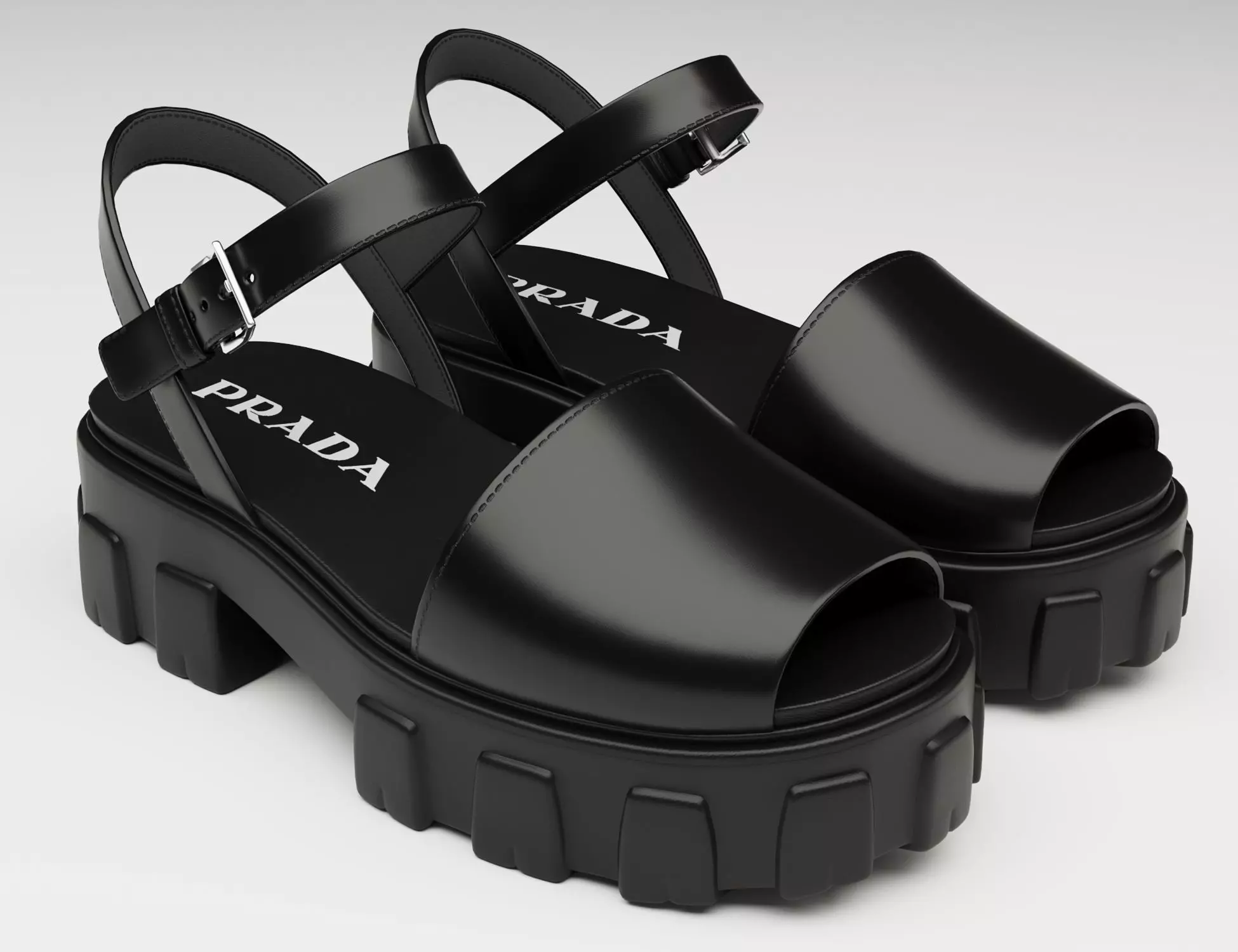 Monolith Platform Sandals Prada Black Low-poly 3D model_0