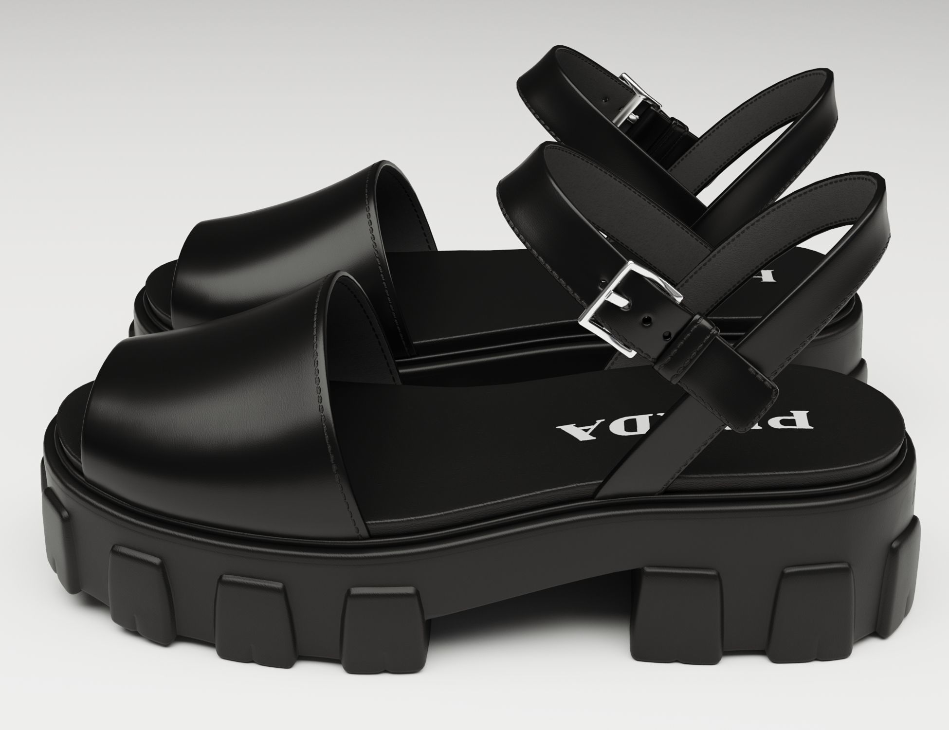 Monolith Platform Sandals Prada Black Low-poly 3D model_7