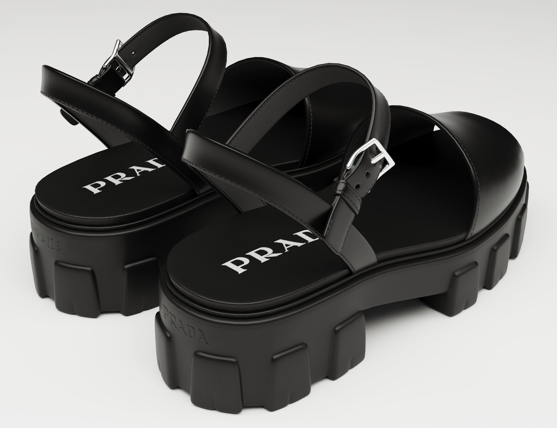 Monolith Platform Sandals Prada Black Low-poly 3D model_2