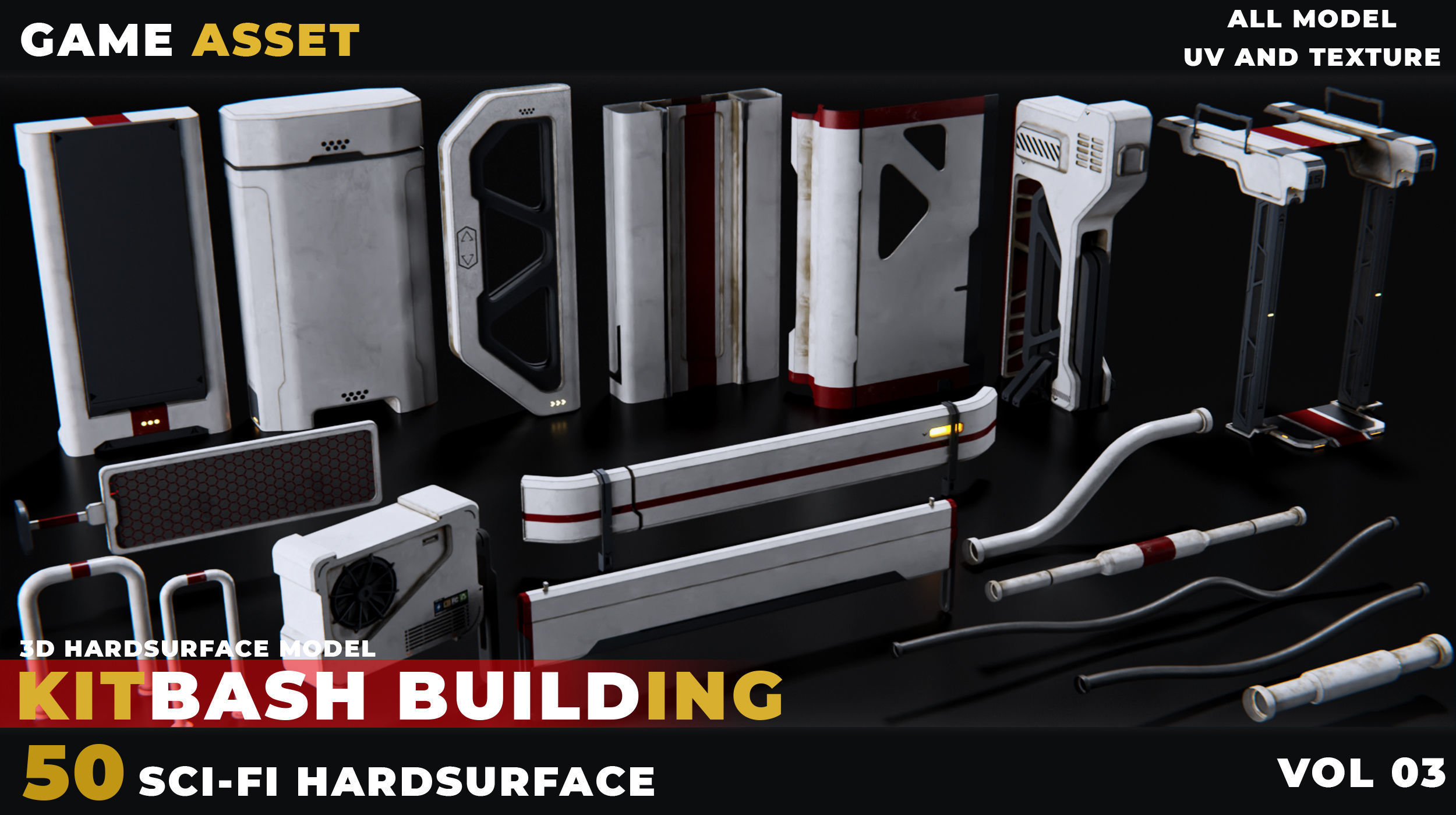 50 KITBASH SCI-FI BUILDING HARDSURFACE VOL 03 Low-poly 3D model_3