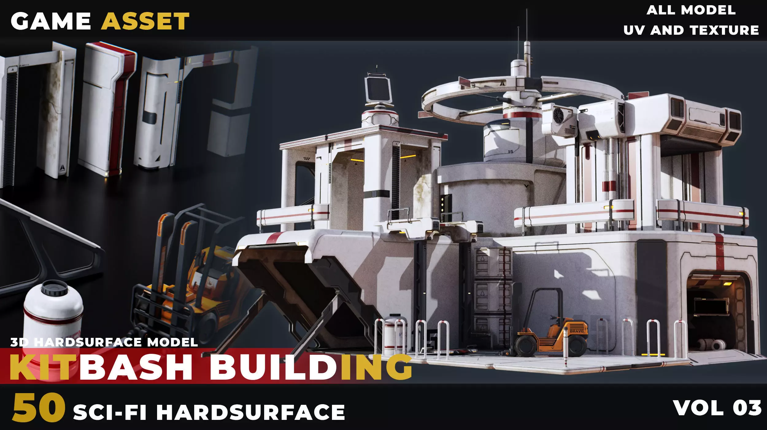 50 KITBASH SCI-FI BUILDING HARDSURFACE VOL 03 Low-poly 3D model_0