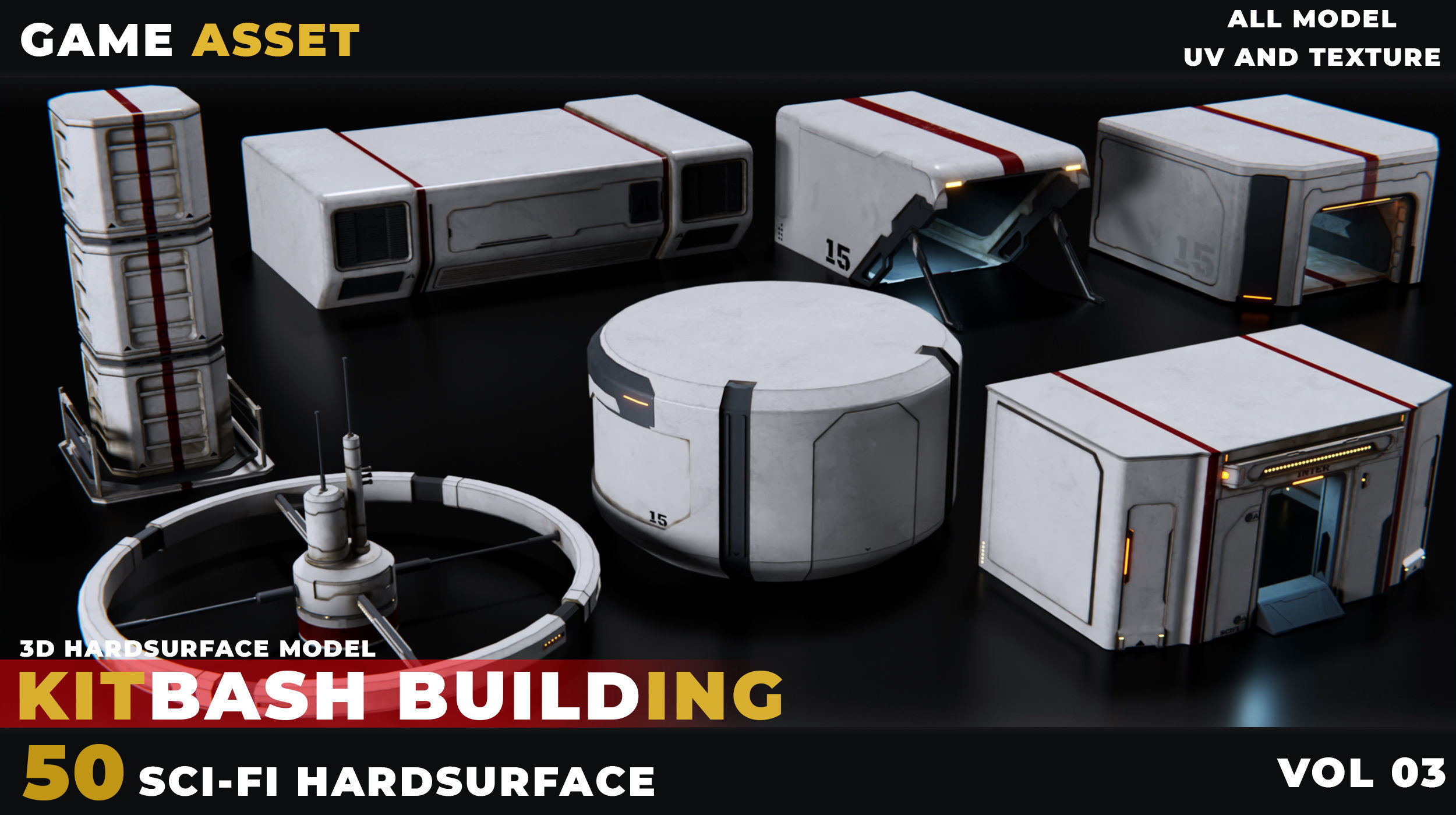 50 KITBASH SCI-FI BUILDING HARDSURFACE VOL 03 Low-poly 3D model_1