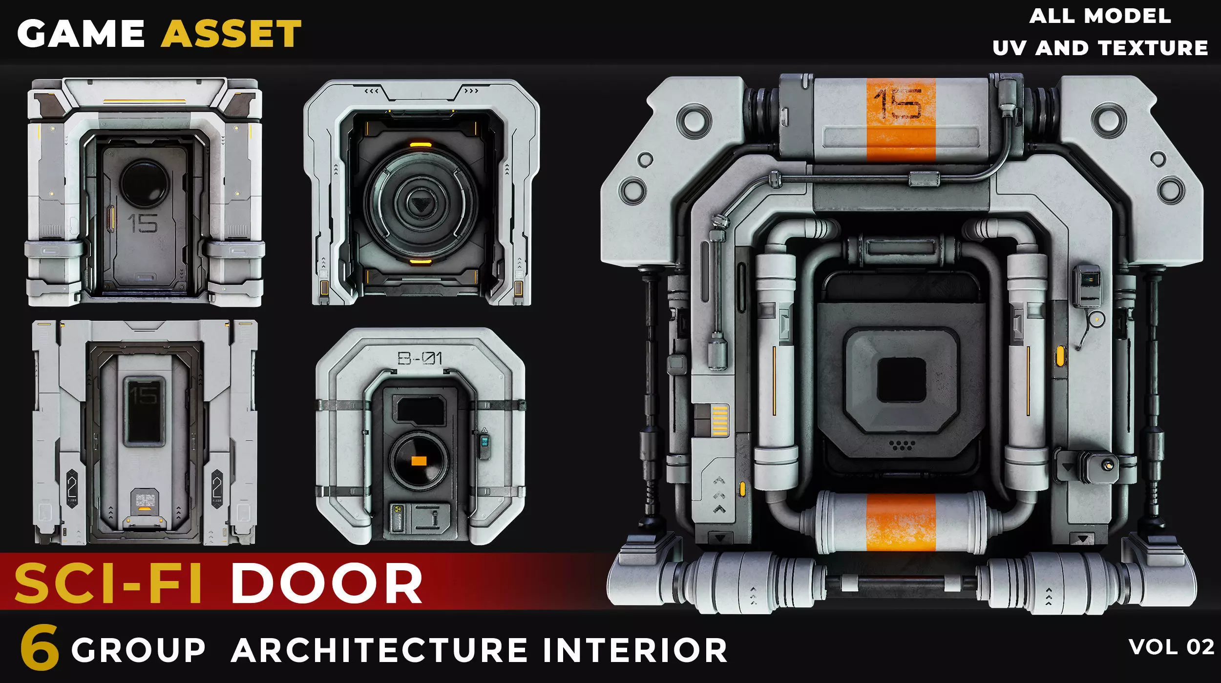 6 SCIFI DOOR HARDSURFACE VOL 02 Low-poly 3D model