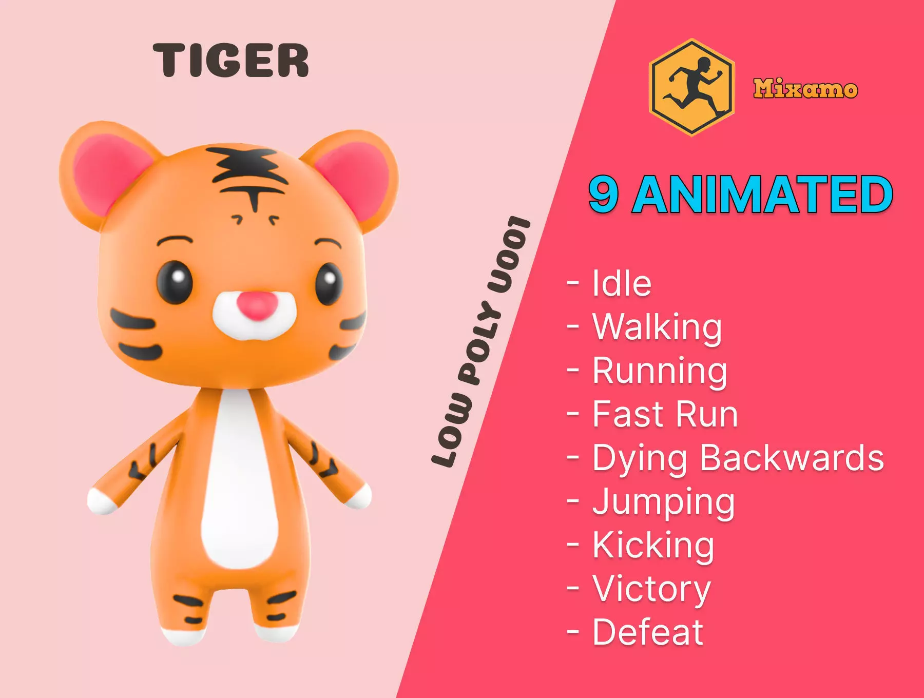 Tiger low poly animated v001 Low-poly 3D model_0