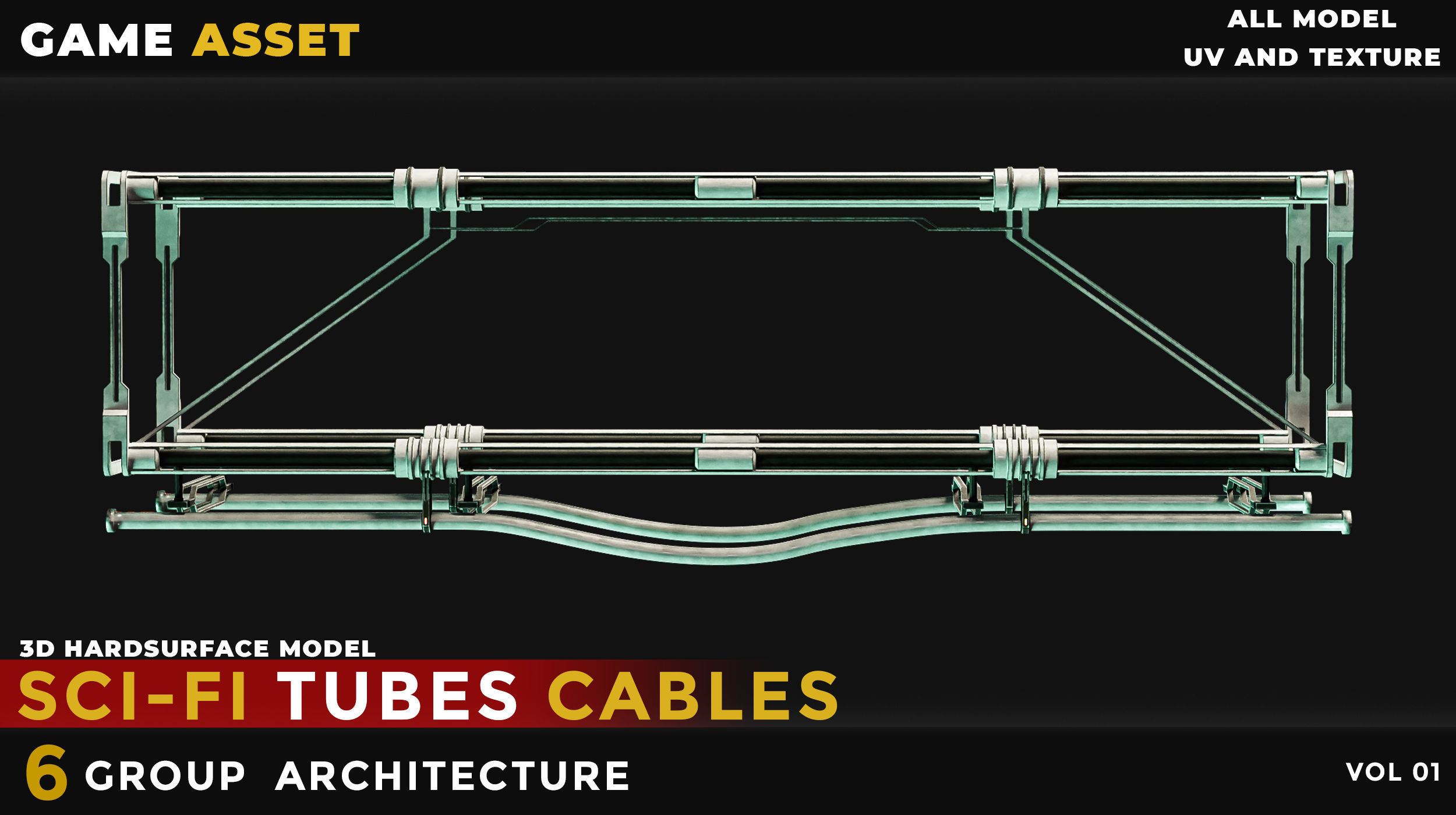 6 Sci-Fi Tubes Cables vol 01 Low-poly 3D model_9