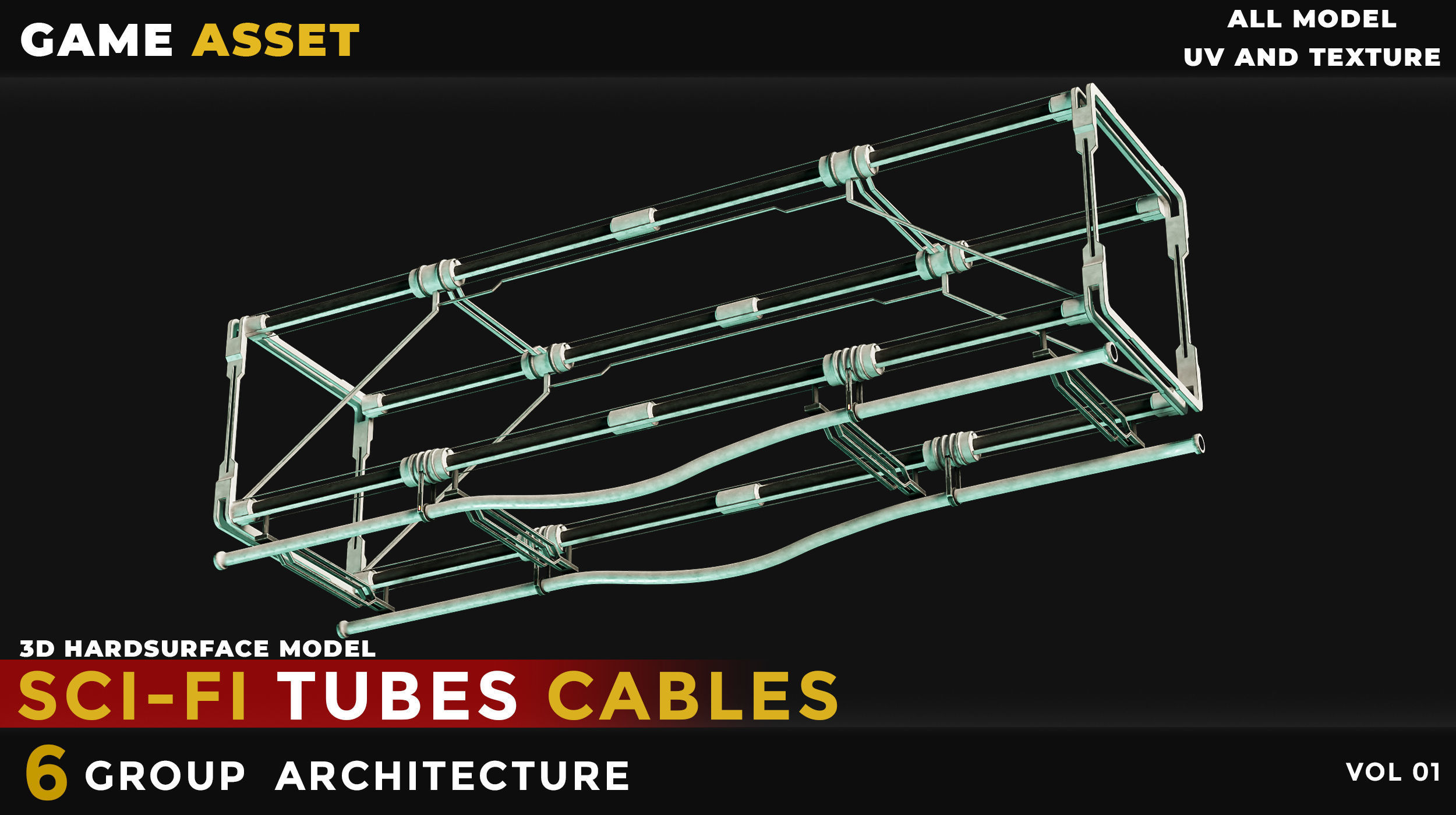 6 Sci-Fi Tubes Cables vol 01 Low-poly 3D model_10
