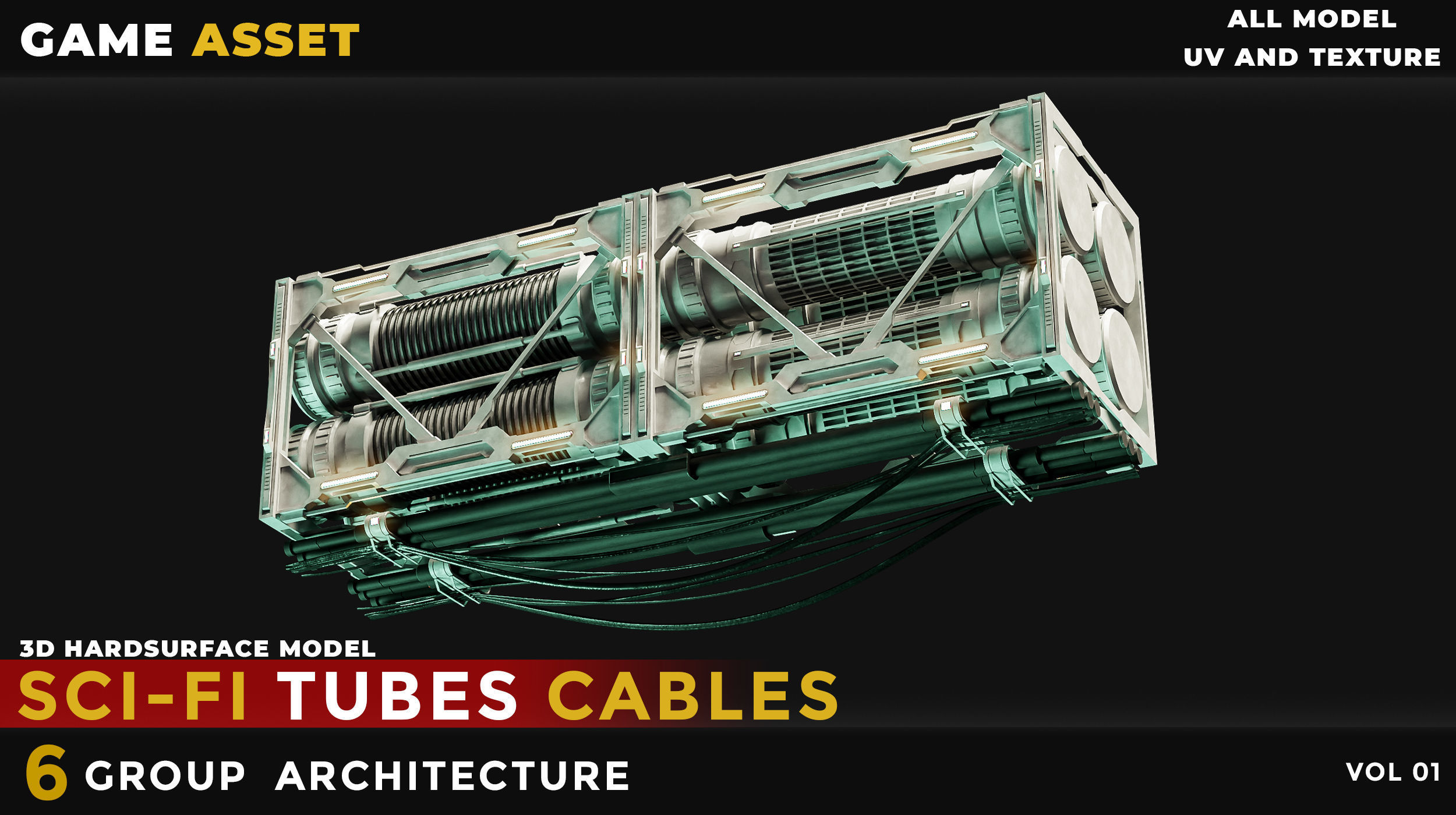 6 Sci-Fi Tubes Cables vol 01 Low-poly 3D model_2