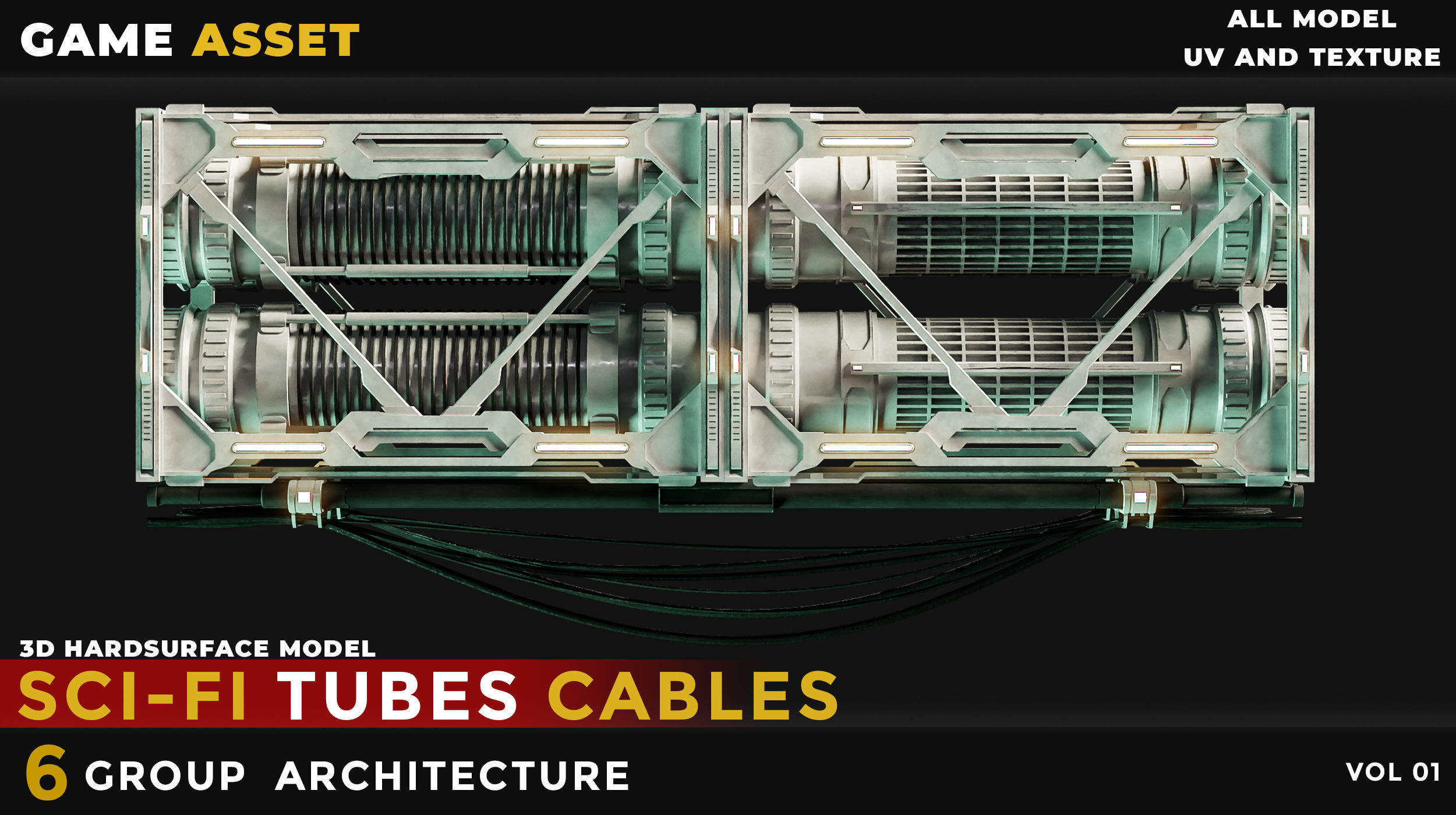 6 Sci-Fi Tubes Cables vol 01 Low-poly 3D model_1