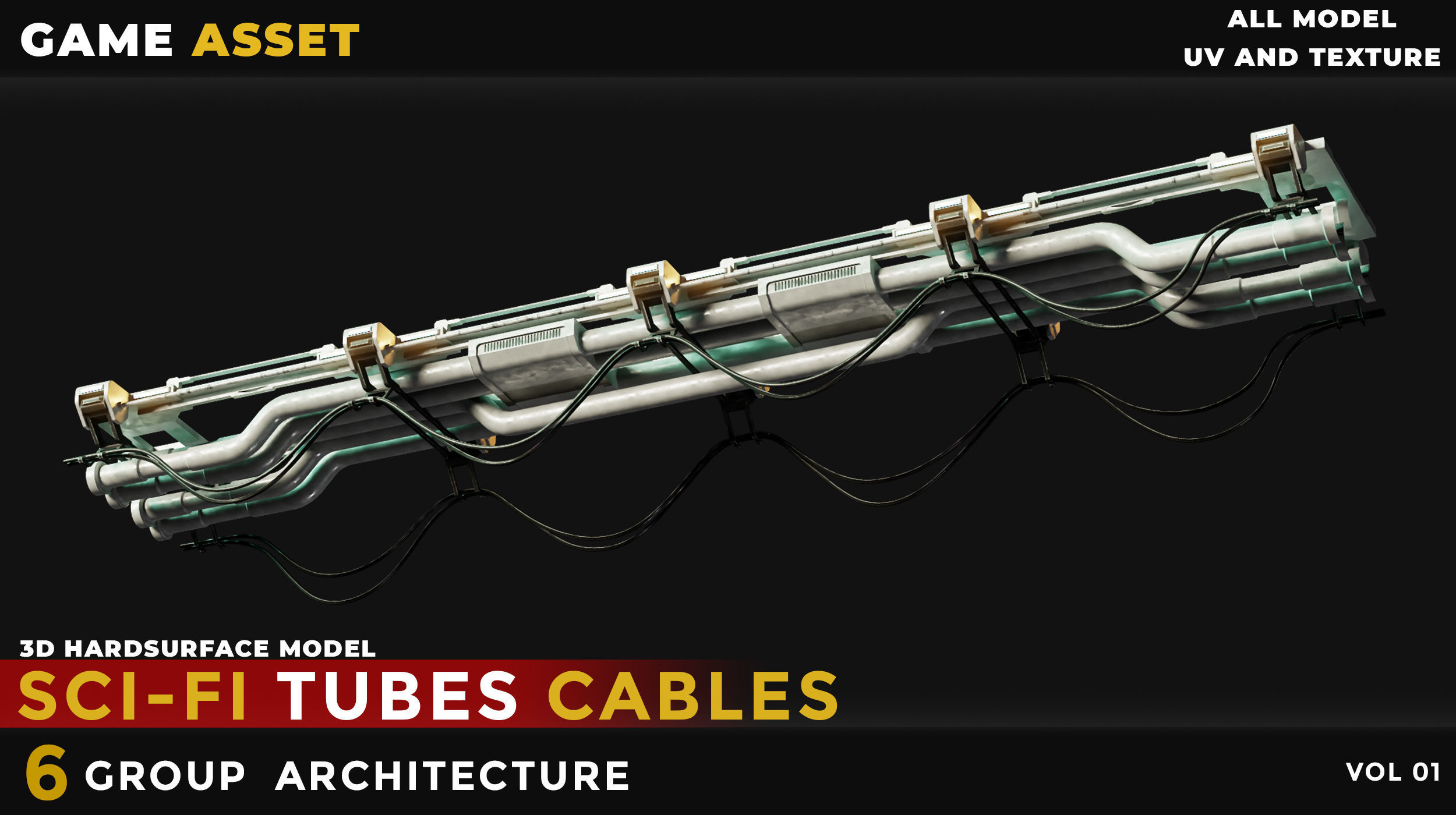 6 Sci-Fi Tubes Cables vol 01 Low-poly 3D model_12