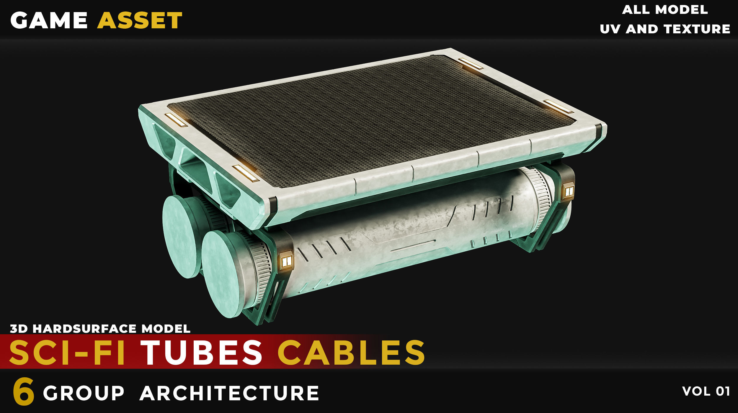 6 Sci-Fi Tubes Cables vol 01 Low-poly 3D model_6