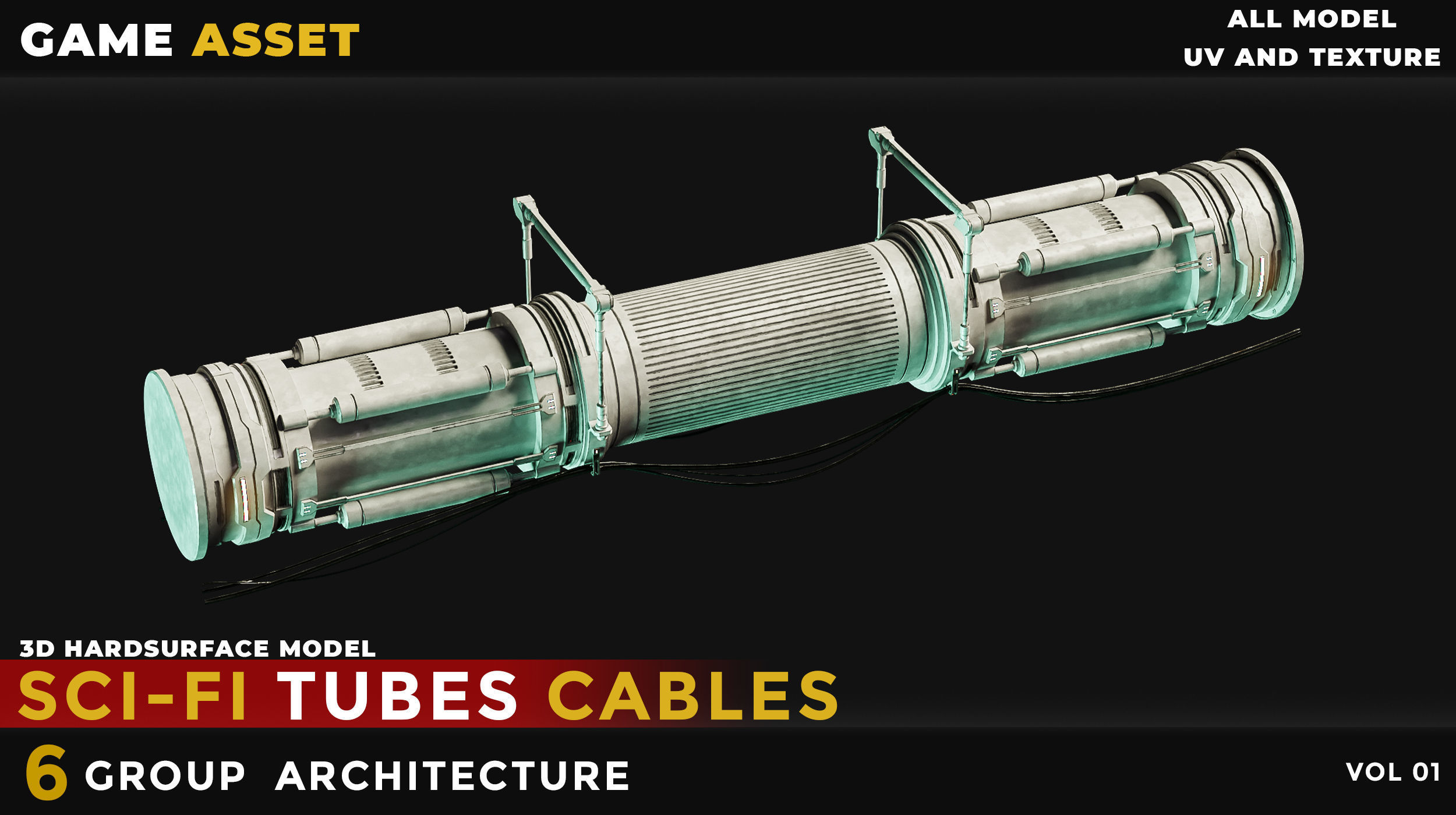 6 Sci-Fi Tubes Cables vol 01 Low-poly 3D model_4