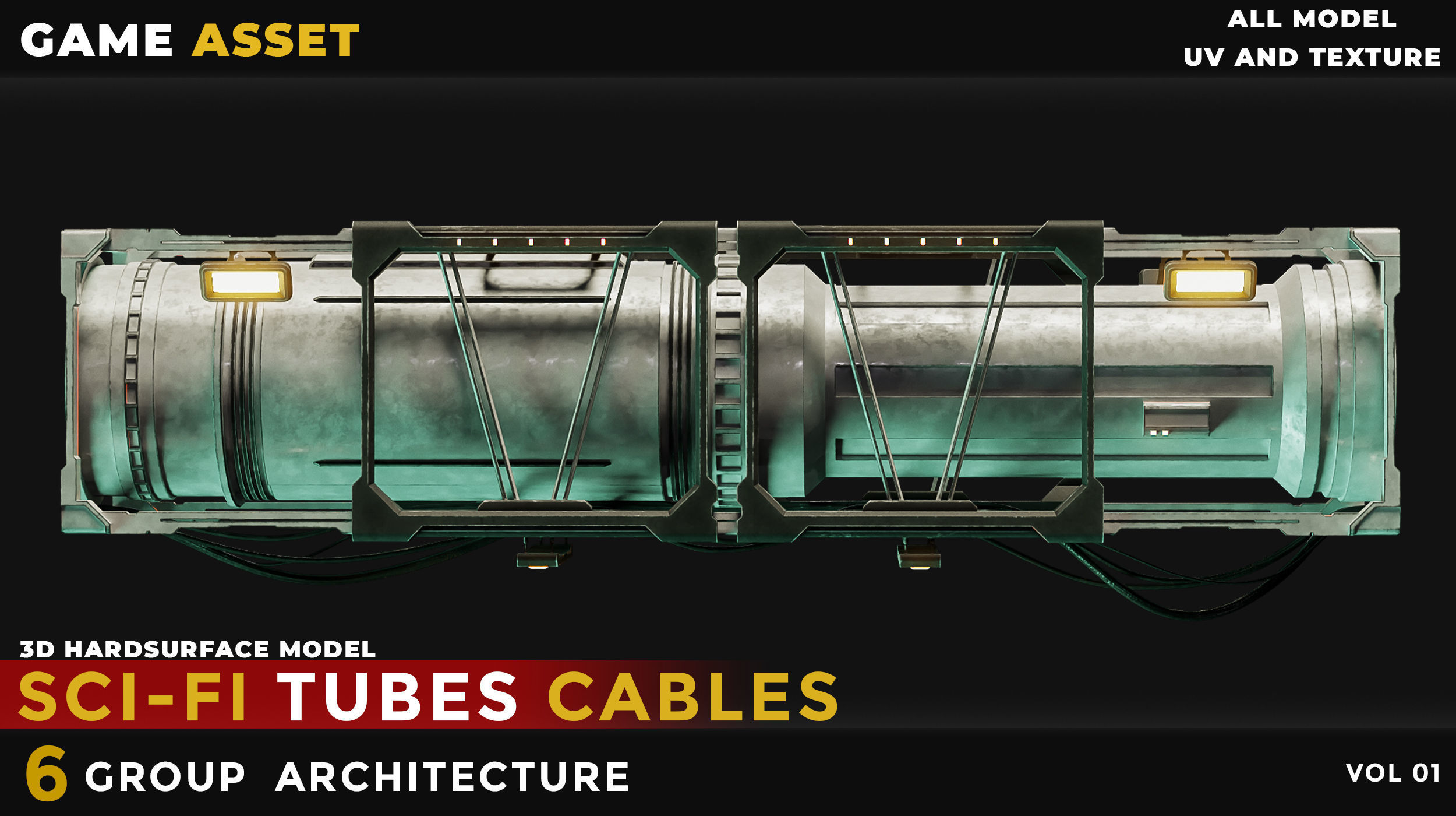 6 Sci-Fi Tubes Cables vol 01 Low-poly 3D model_7
