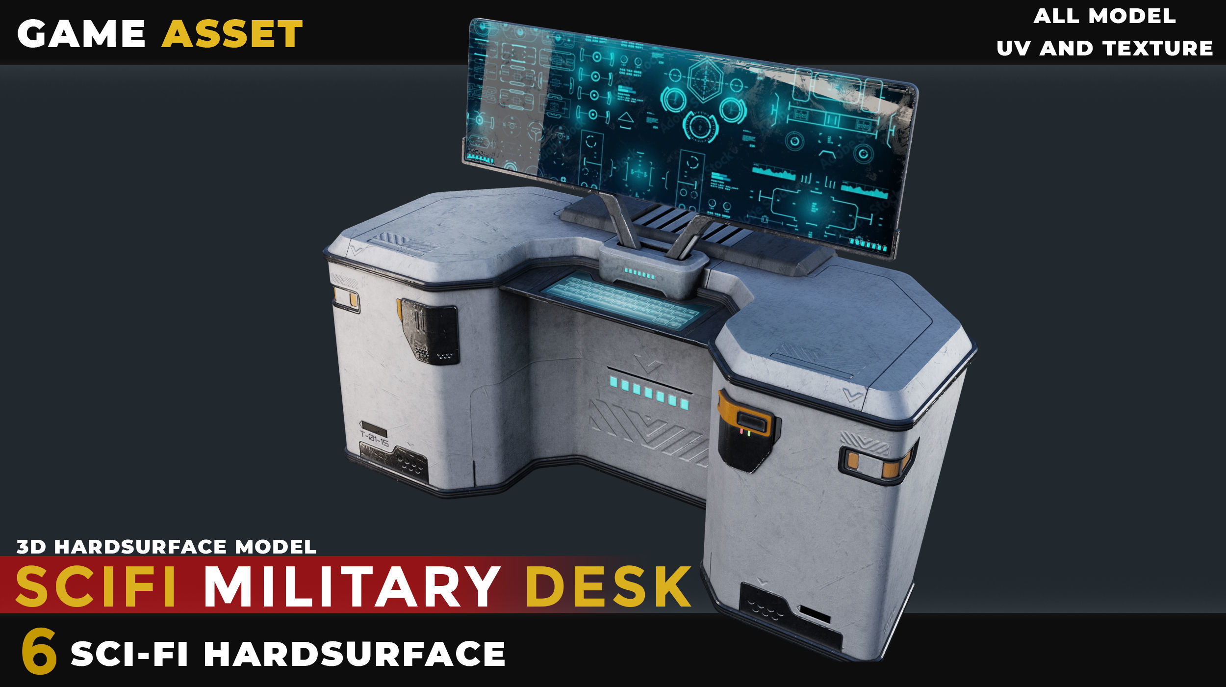 6 SCI-FI MILITARY DESK HARDSURFACE Low-poly 3D model_6