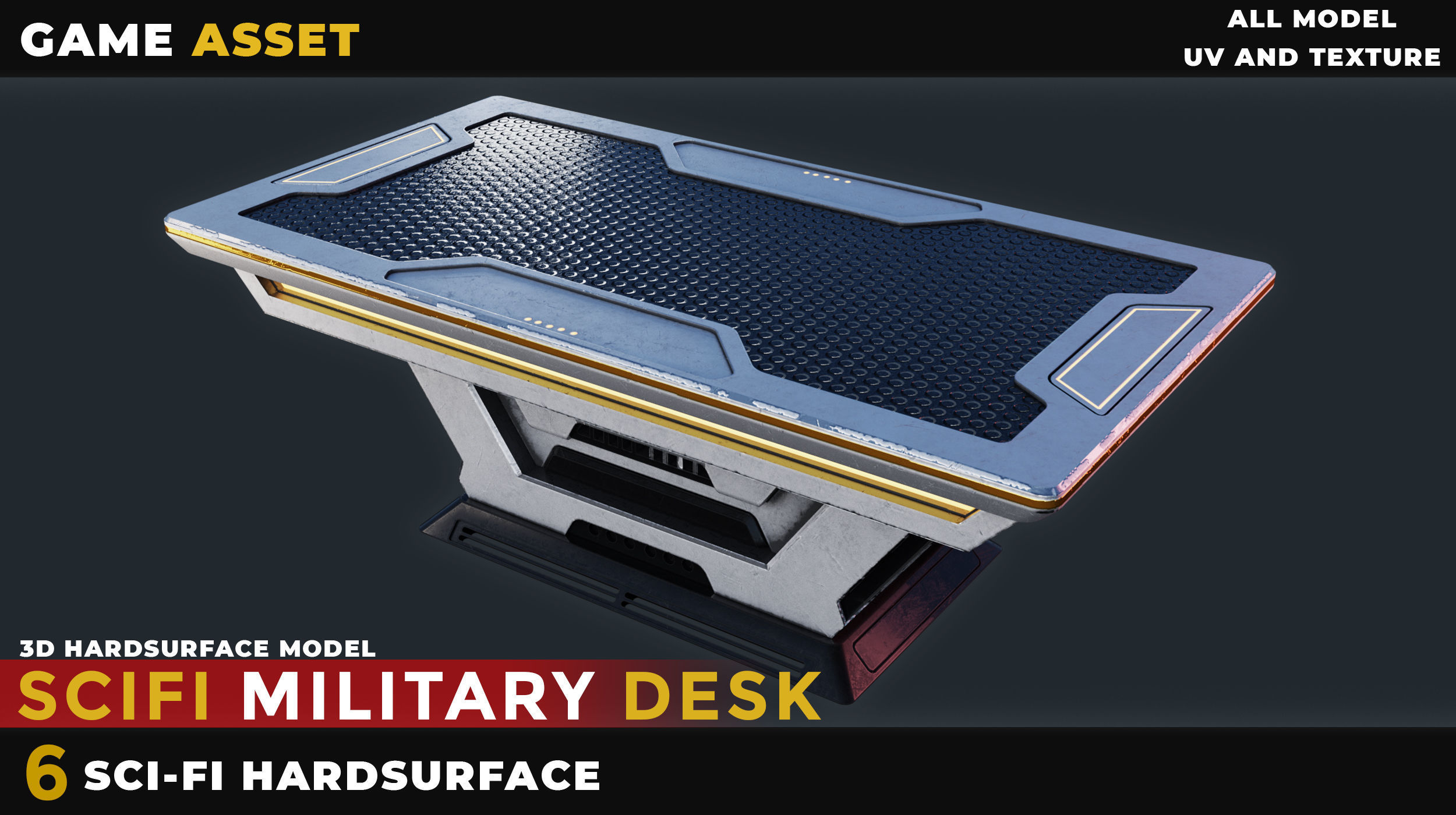 6 SCI-FI MILITARY DESK HARDSURFACE Low-poly 3D model_5