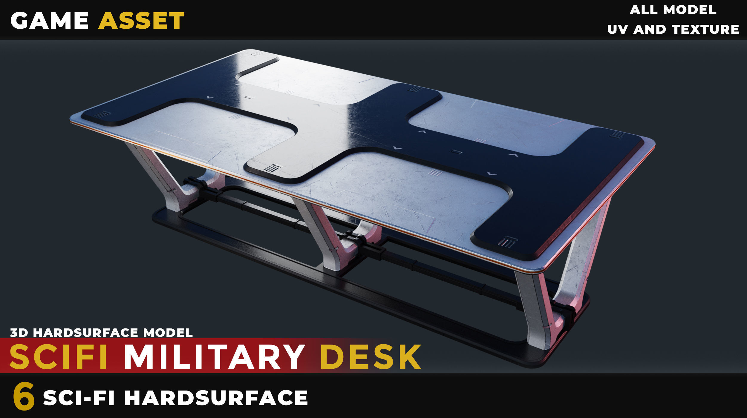 6 SCI-FI MILITARY DESK HARDSURFACE Low-poly 3D model_1