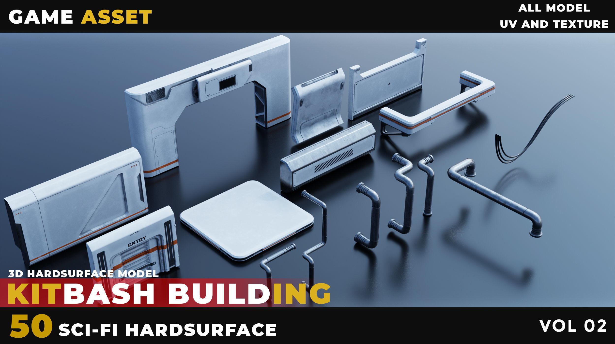 50 KITBASH SCI-FI BUILDING HARDSURFACE VOL 02 Low-poly 3D model_4
