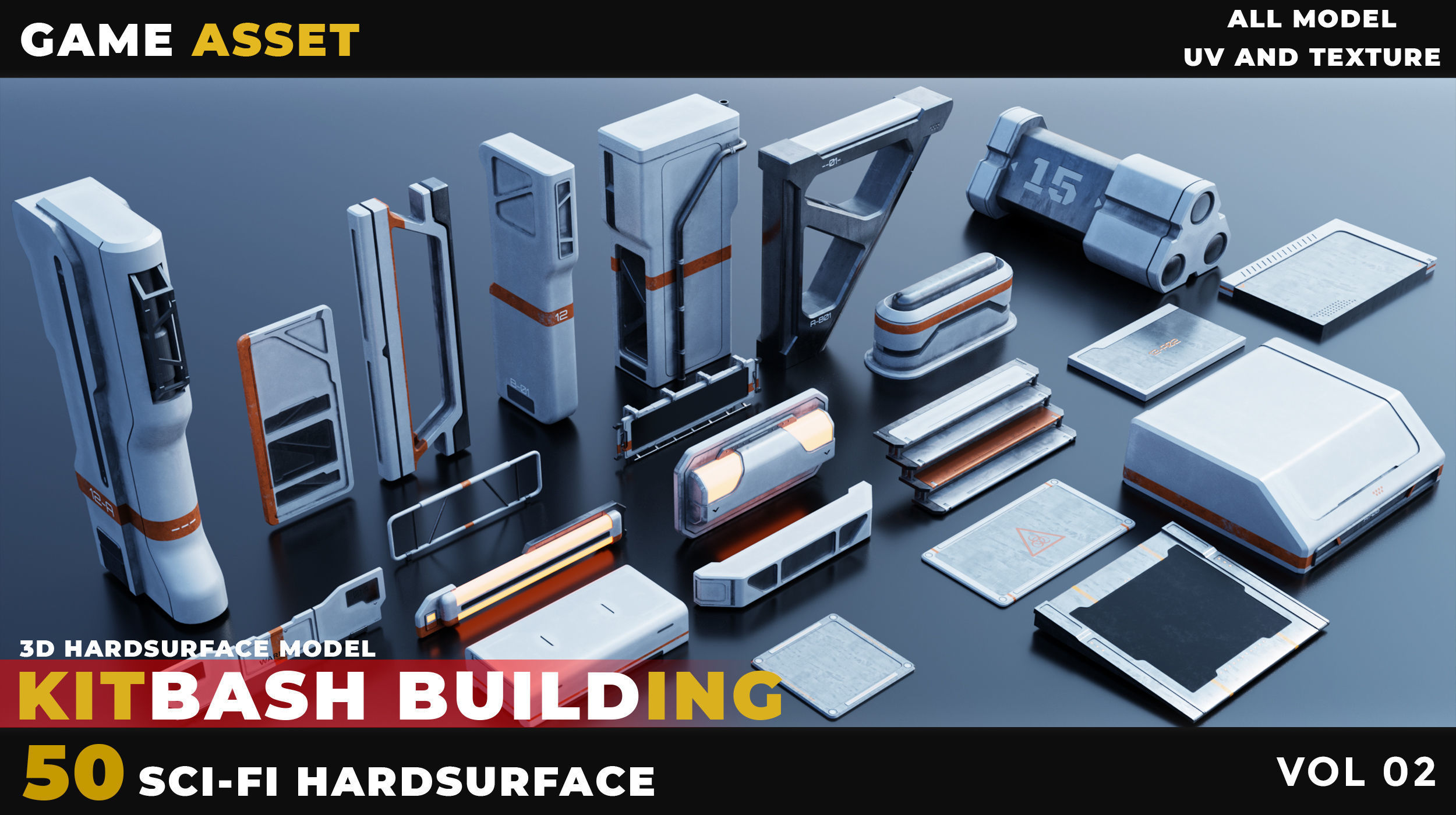 50 KITBASH SCI-FI BUILDING HARDSURFACE VOL 02 Low-poly 3D model_2