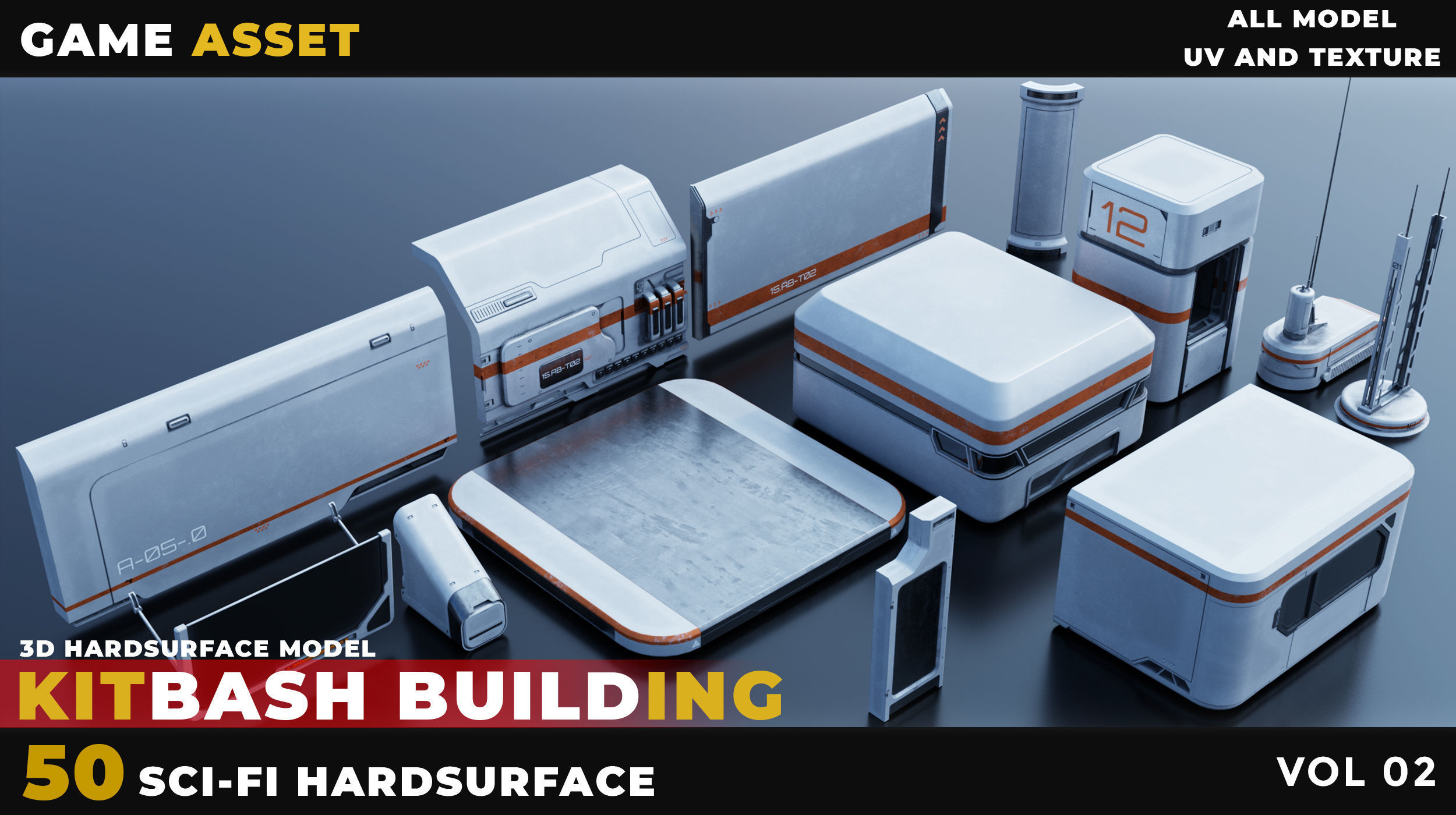 50 KITBASH SCI-FI BUILDING HARDSURFACE VOL 02 Low-poly 3D model_3