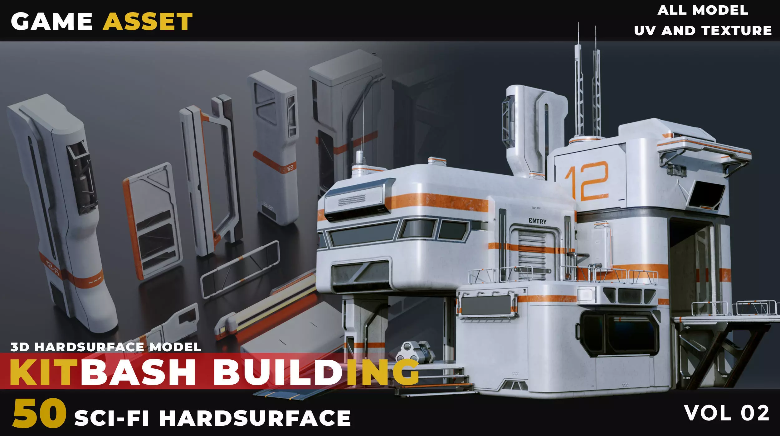 50 KITBASH SCI-FI BUILDING HARDSURFACE VOL 02 Low-poly 3D model_0