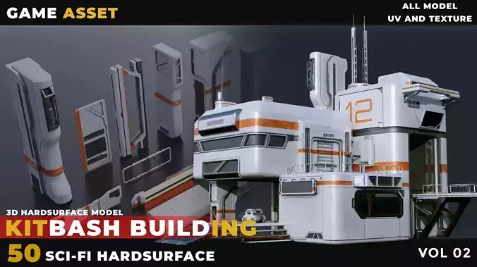 50 KITBASH SCI-FI BUILDING HARDSURFACE VOL 02 Low-poly 3D model 50 KITBASH SCI-FI BUILDING HARDSURFACE VOL 02 Low-poly 3D model