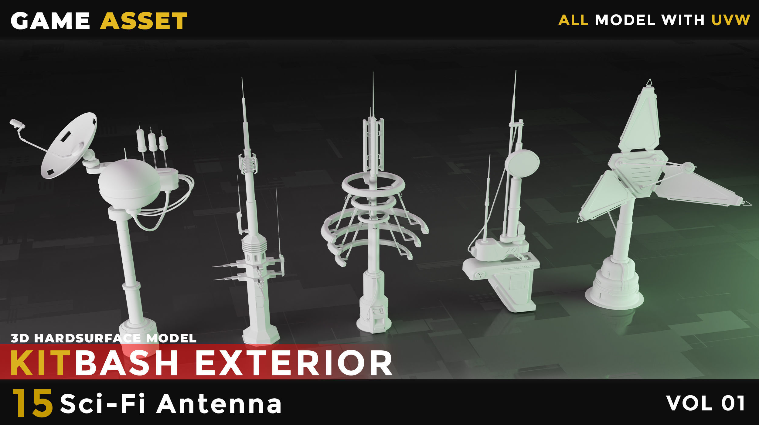 15 SCI-FI ANTENNA VOL 01 Low-poly 3D model_2