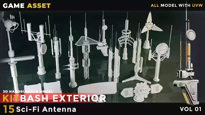 15 SCI-FI ANTENNA VOL 01 Low-poly 3D model