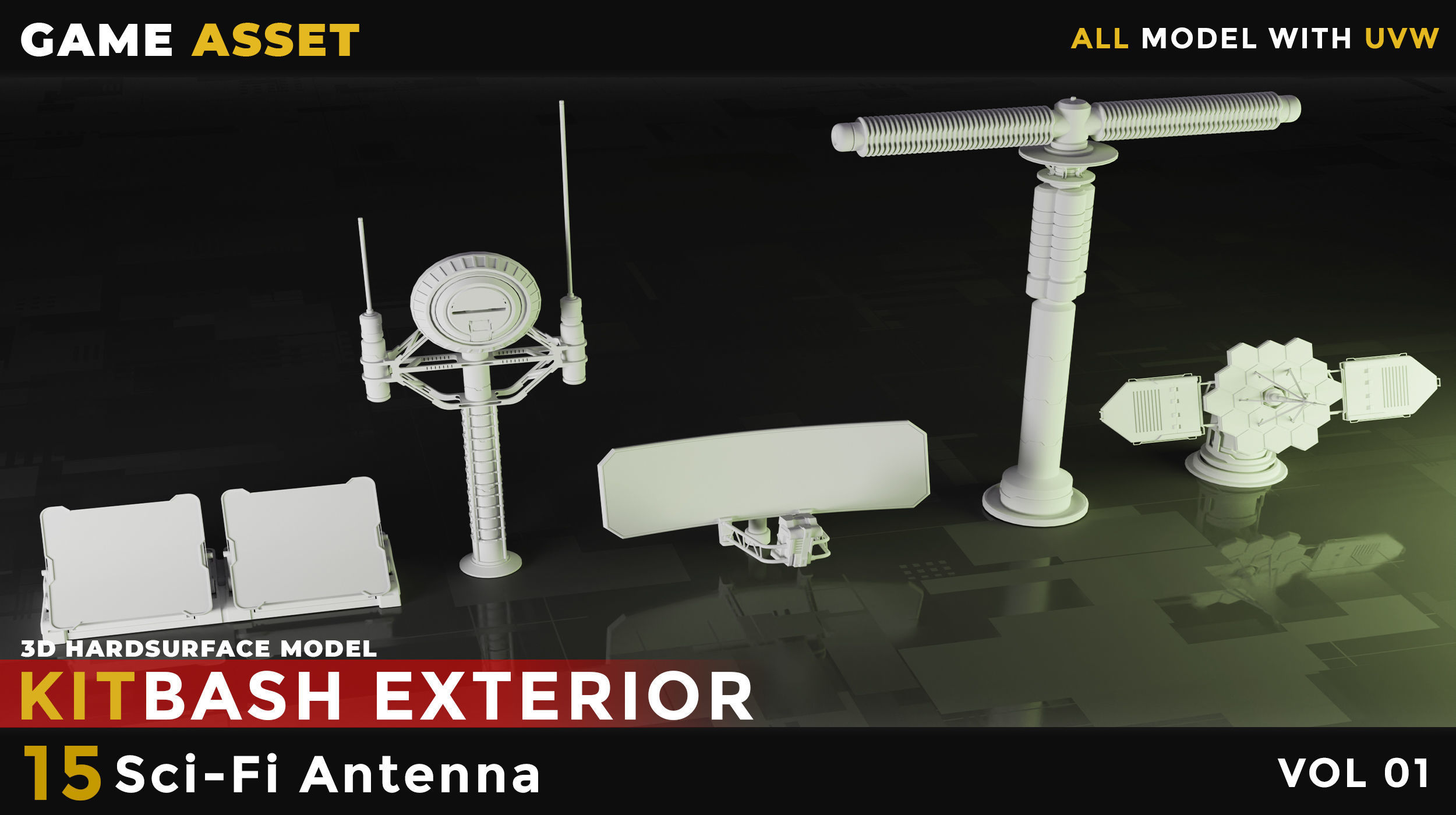 15 SCI-FI ANTENNA VOL 01 Low-poly 3D model_3
