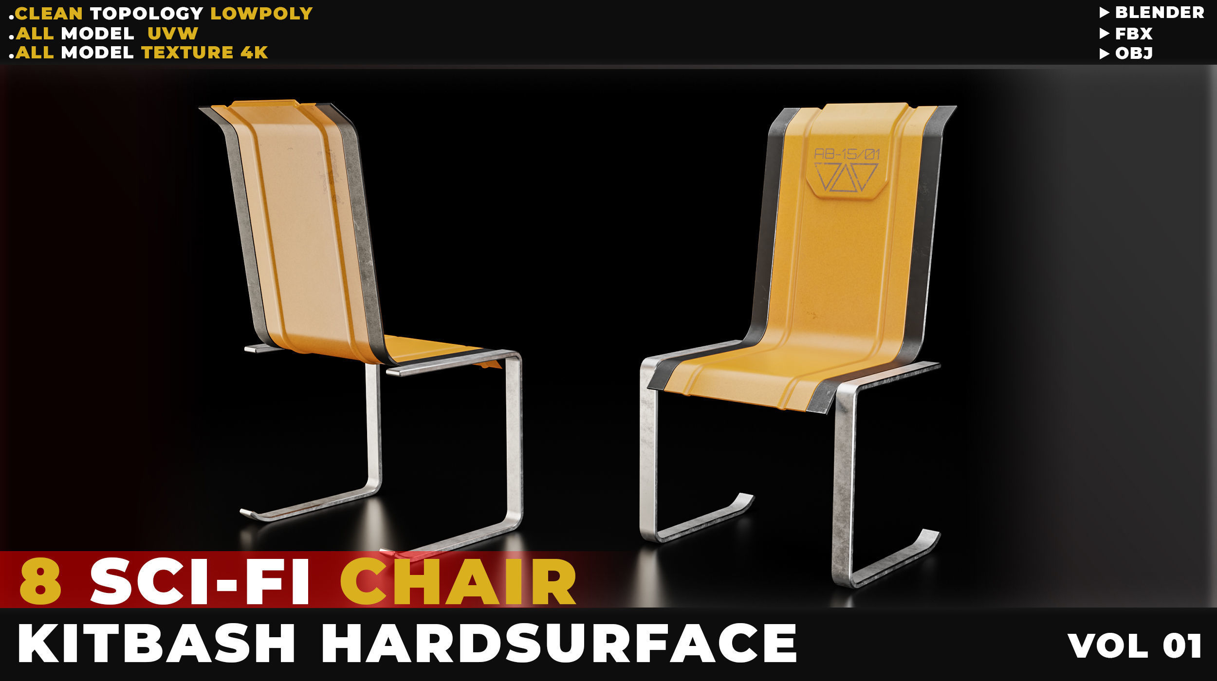 8 SCI-FI CHAIR HARDSURFACE VOL 01 Low-poly 3D model_6