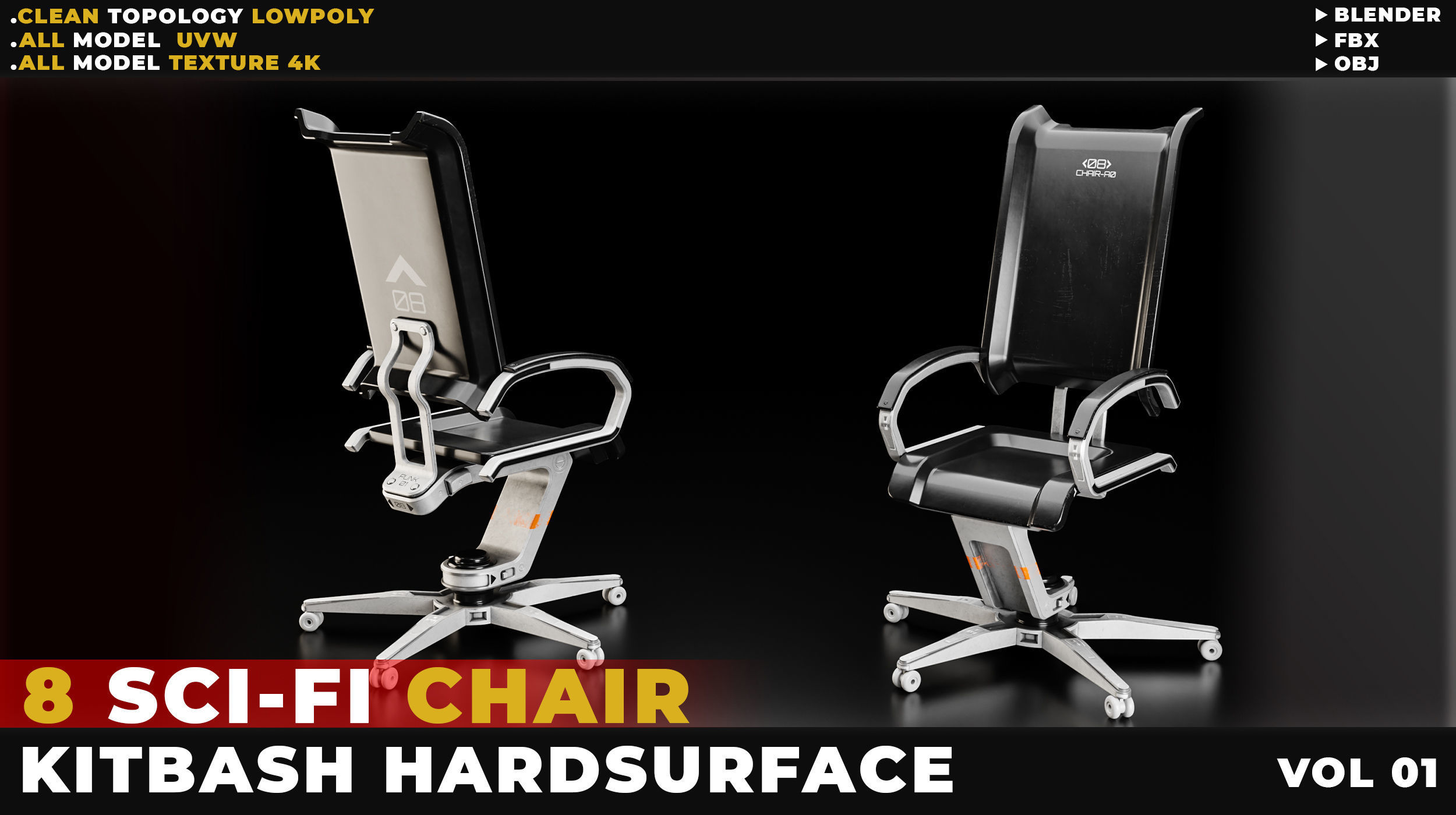 8 SCI-FI CHAIR HARDSURFACE VOL 01 Low-poly 3D model_8