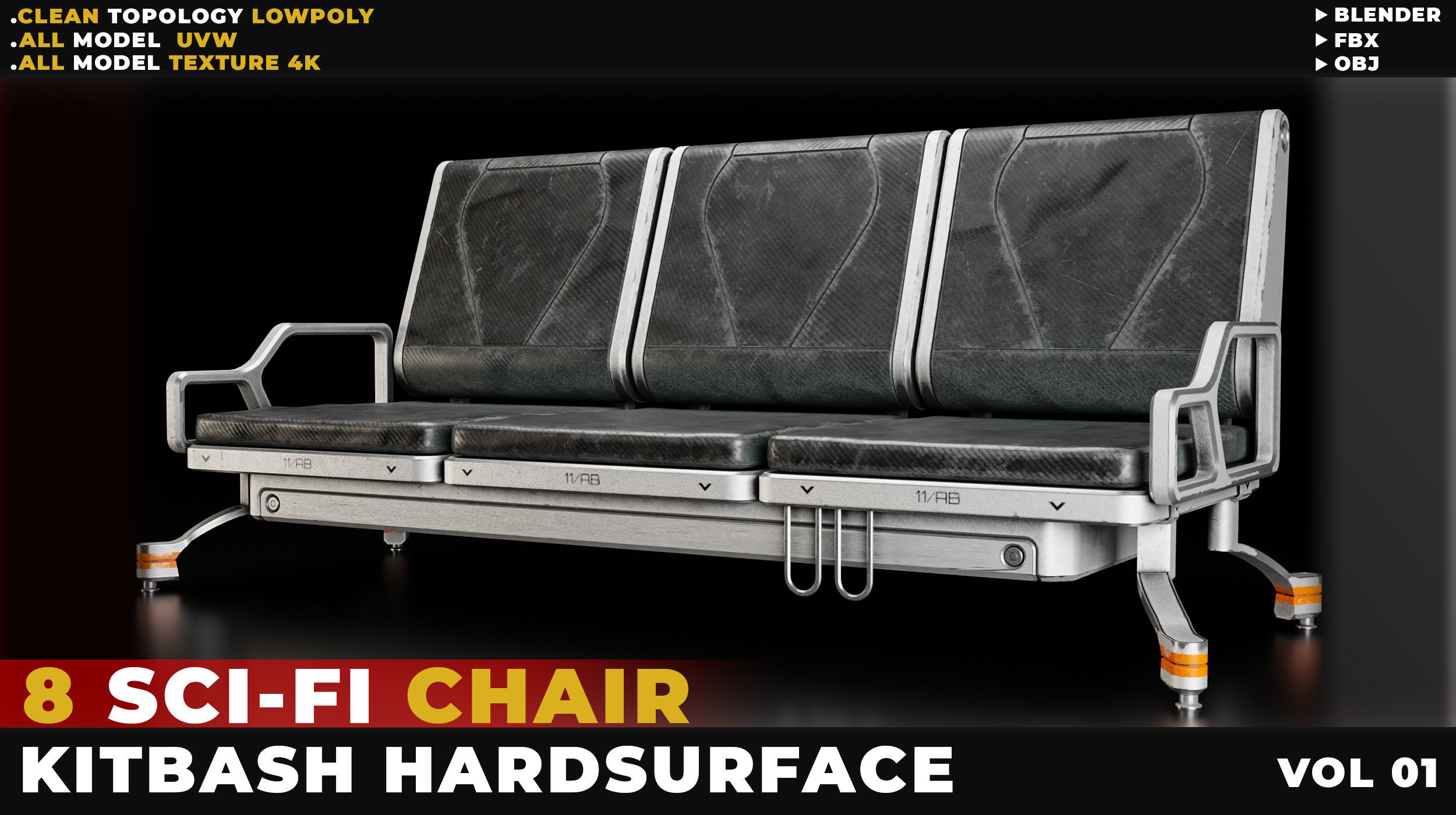 8 SCI-FI CHAIR HARDSURFACE VOL 01 Low-poly 3D model_3