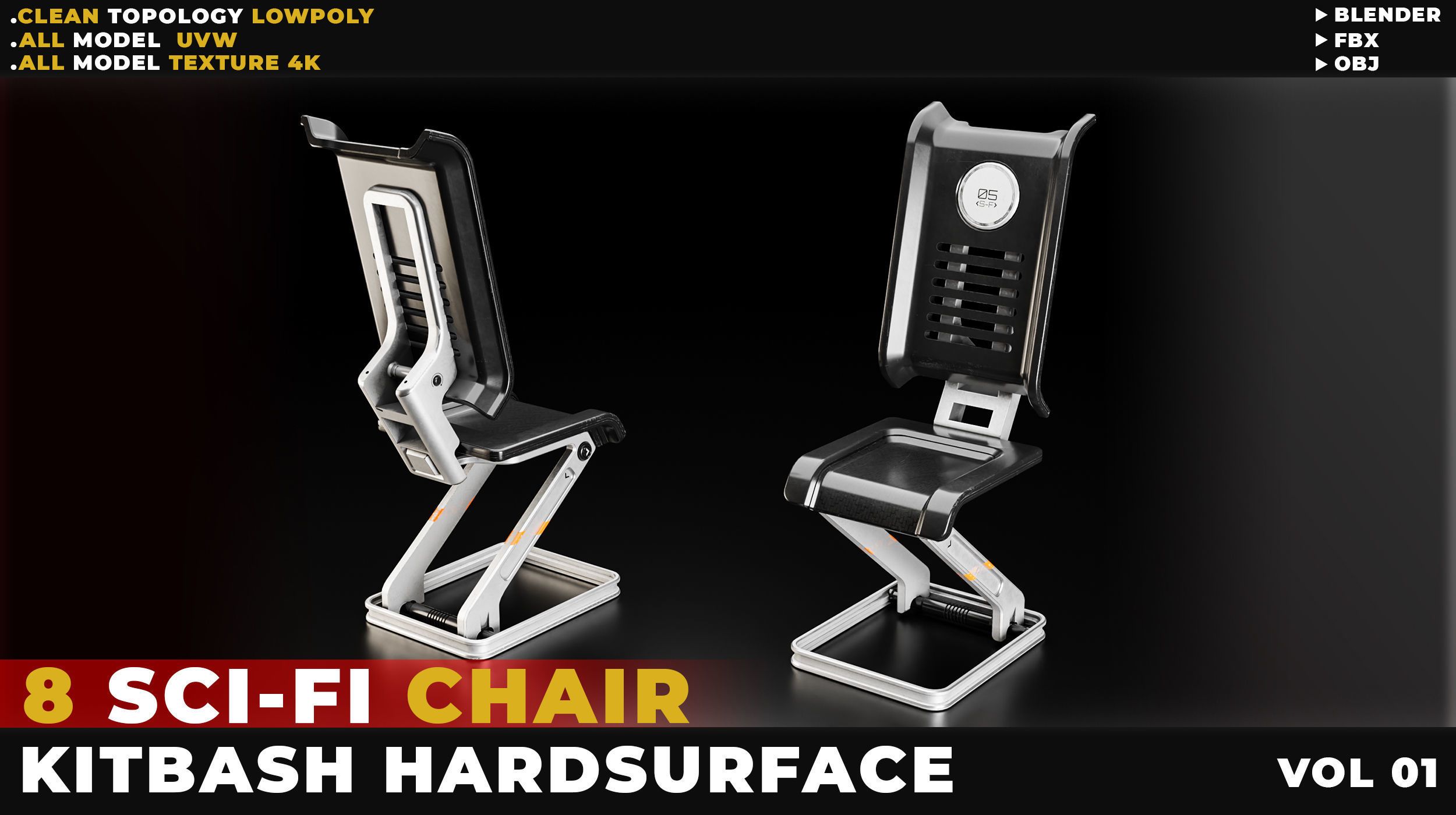 8 SCI-FI CHAIR HARDSURFACE VOL 01 Low-poly 3D model_9