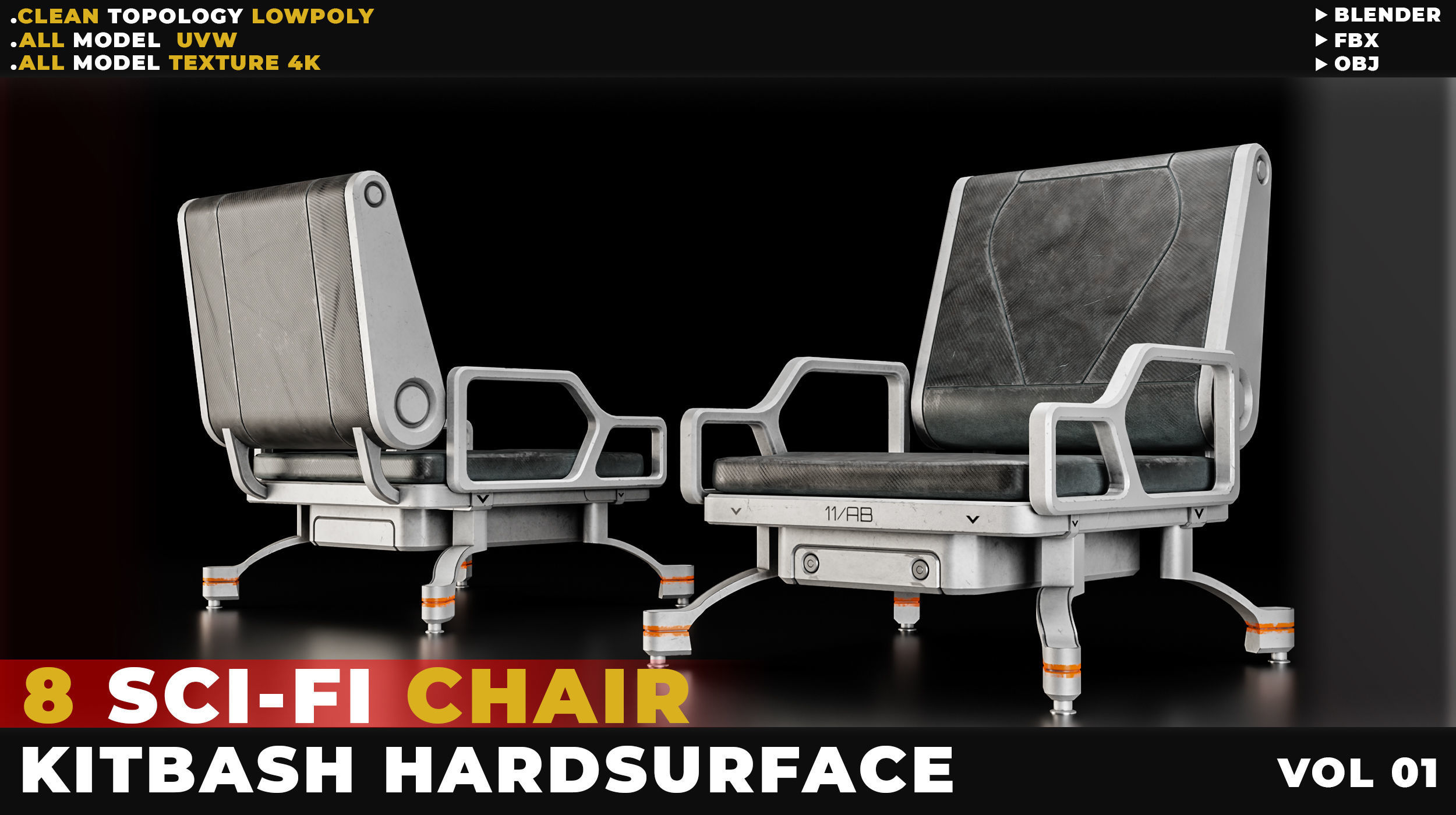 8 SCI-FI CHAIR HARDSURFACE VOL 01 Low-poly 3D model_2