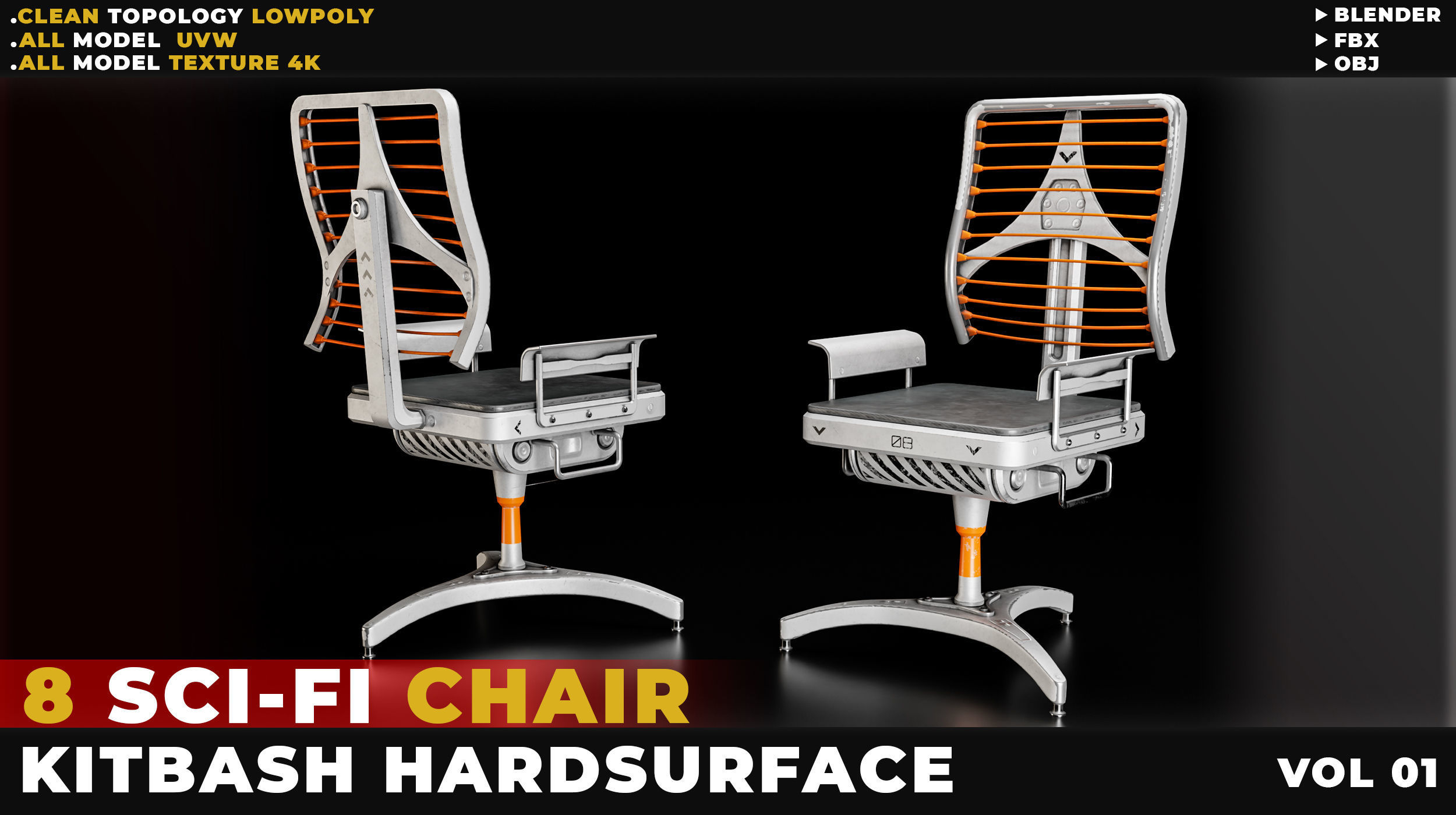 8 SCI-FI CHAIR HARDSURFACE VOL 01 Low-poly 3D model_4