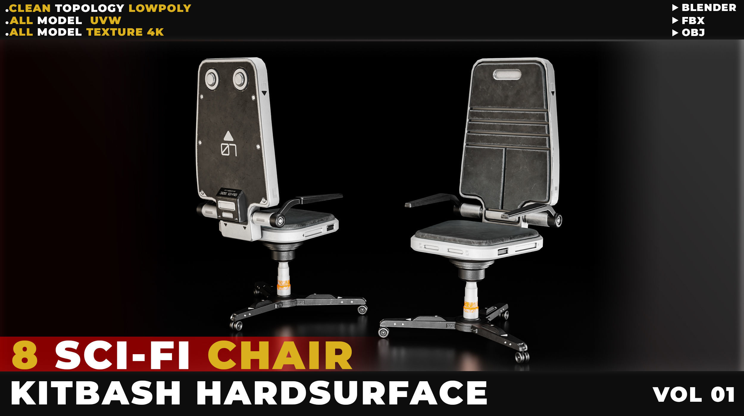 8 SCI-FI CHAIR HARDSURFACE VOL 01 Low-poly 3D model_5