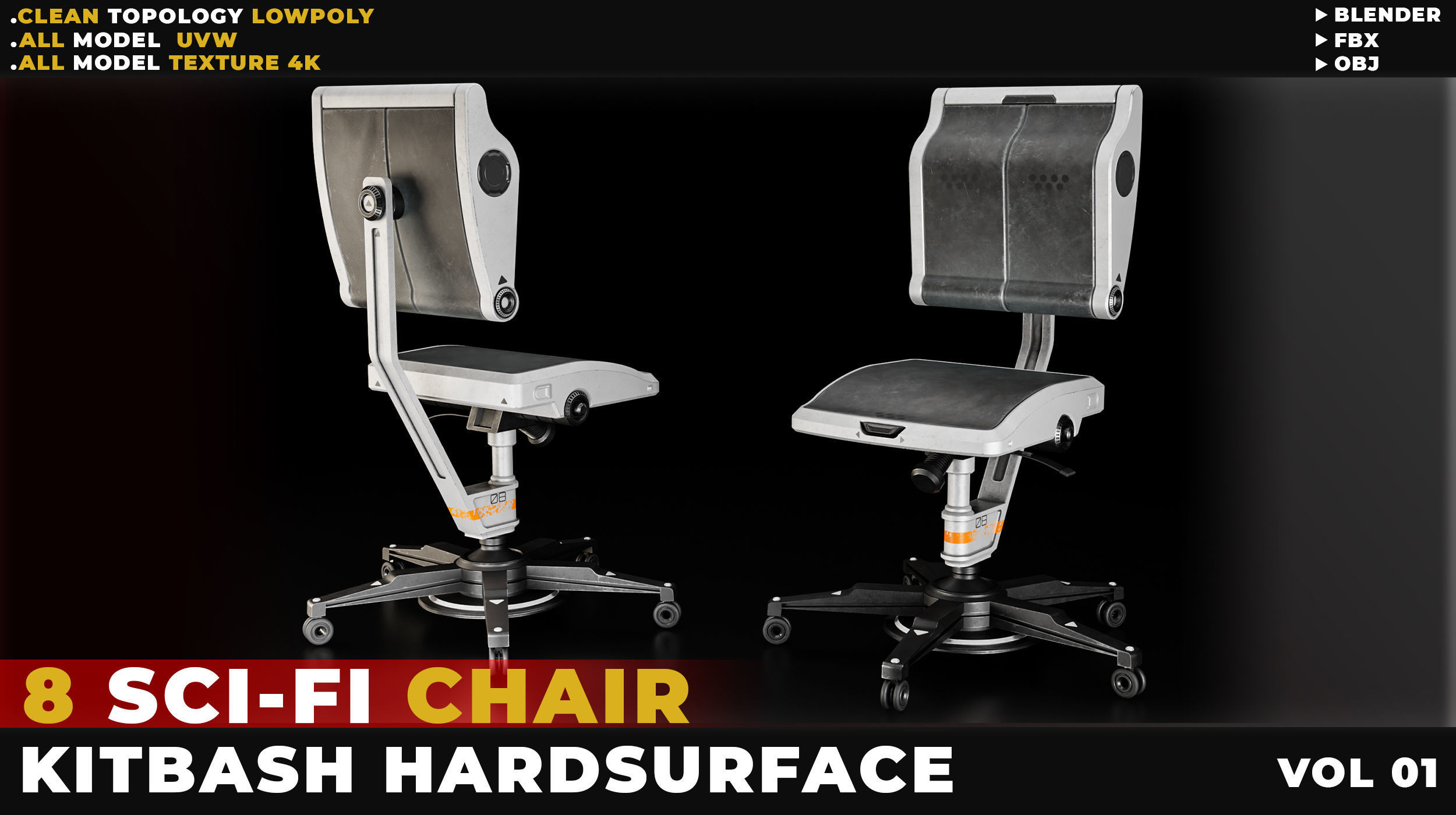 8 SCI-FI CHAIR HARDSURFACE VOL 01 Low-poly 3D model_7