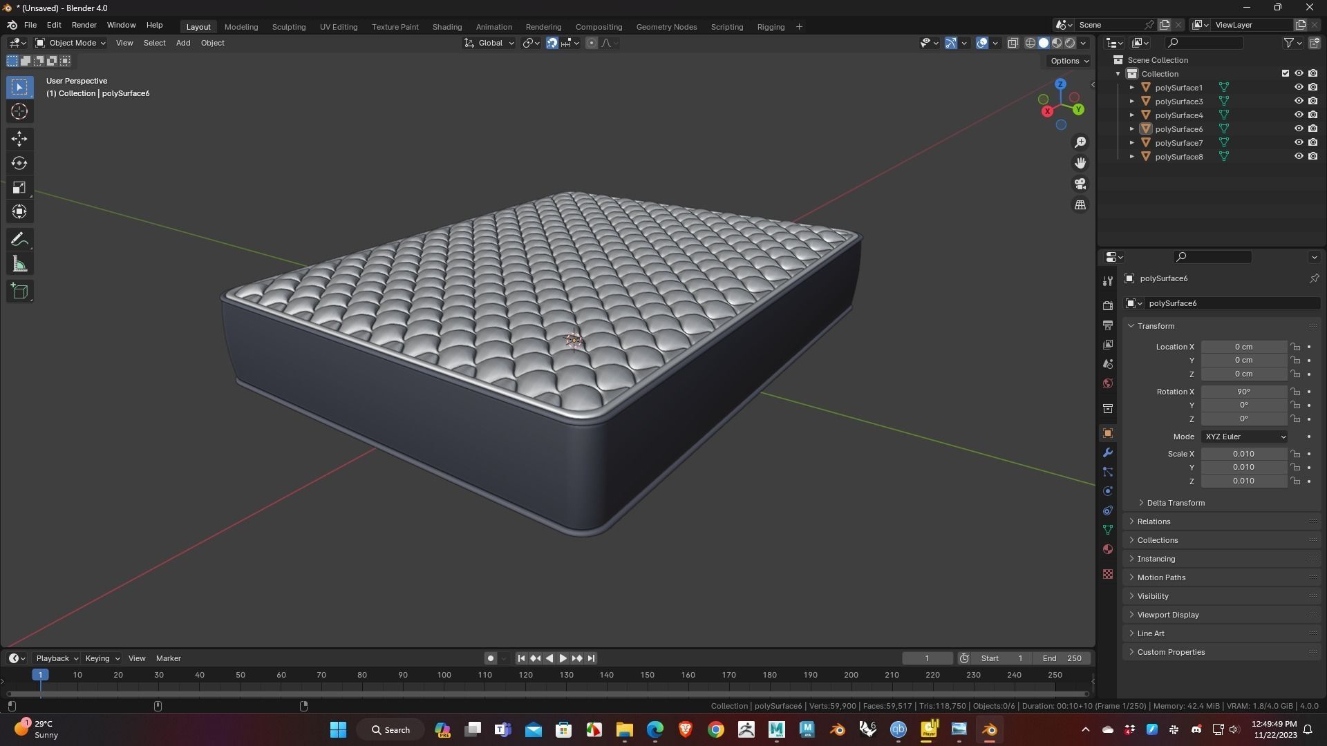 Mattress Low Poly 3D Model for WebGL Ready Low-poly 3D model_7