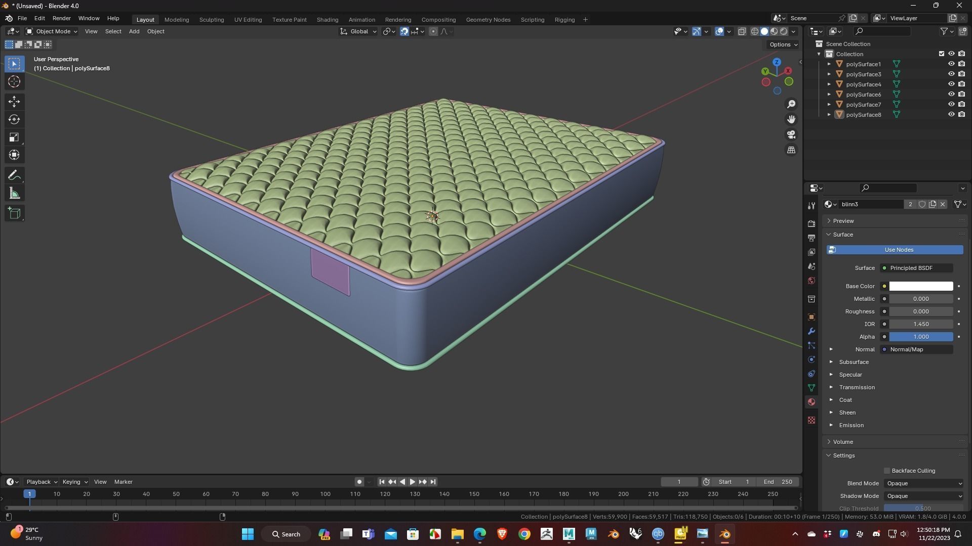 Mattress Low Poly 3D Model for WebGL Ready Low-poly 3D model_1