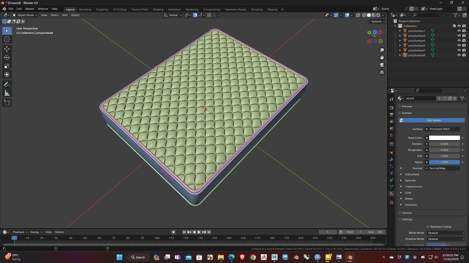 Mattress Low Poly 3D Model for WebGL Ready Low-poly 3D model_9
