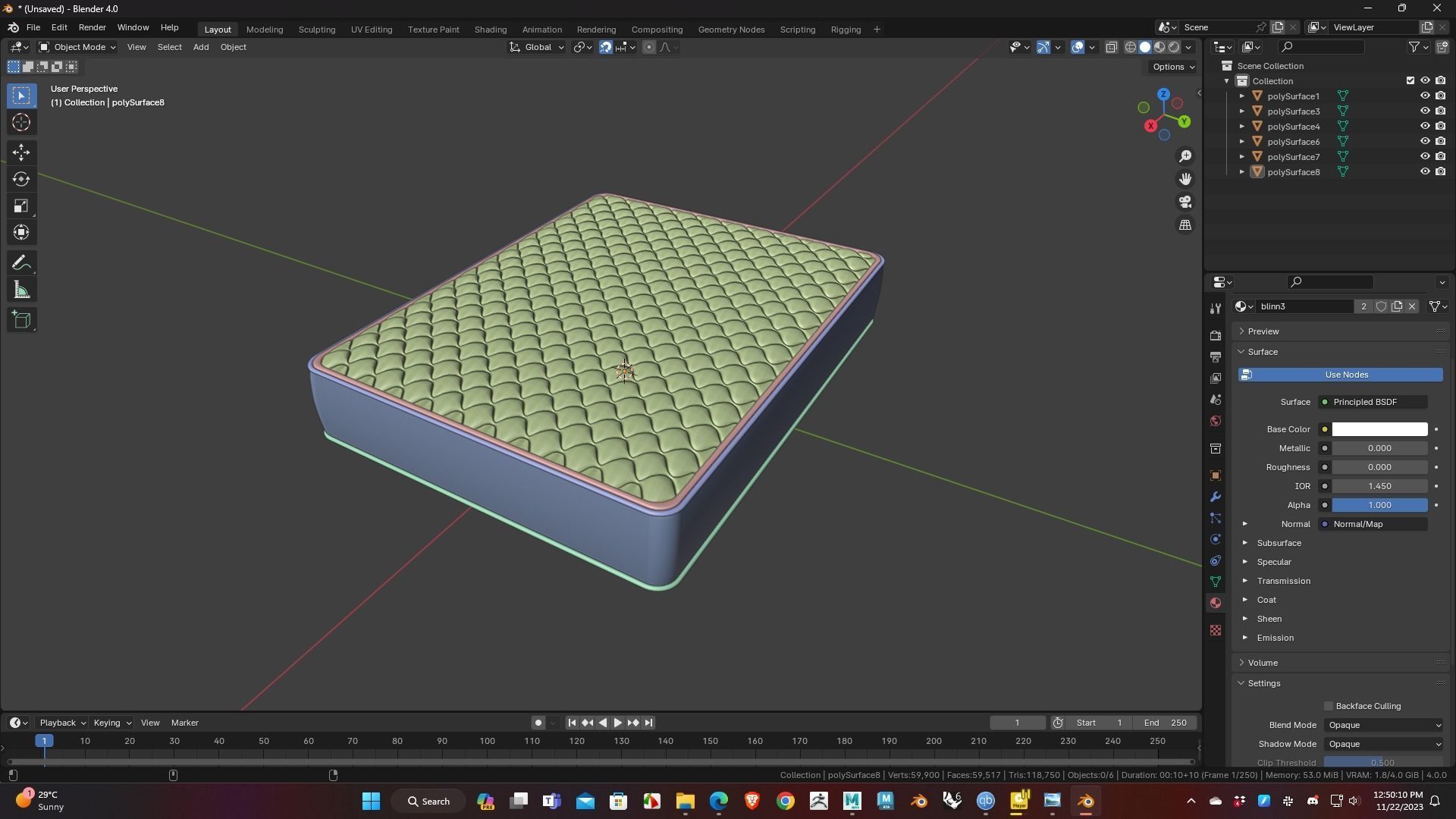 Mattress Low Poly 3D Model for WebGL Ready Low-poly 3D model_8